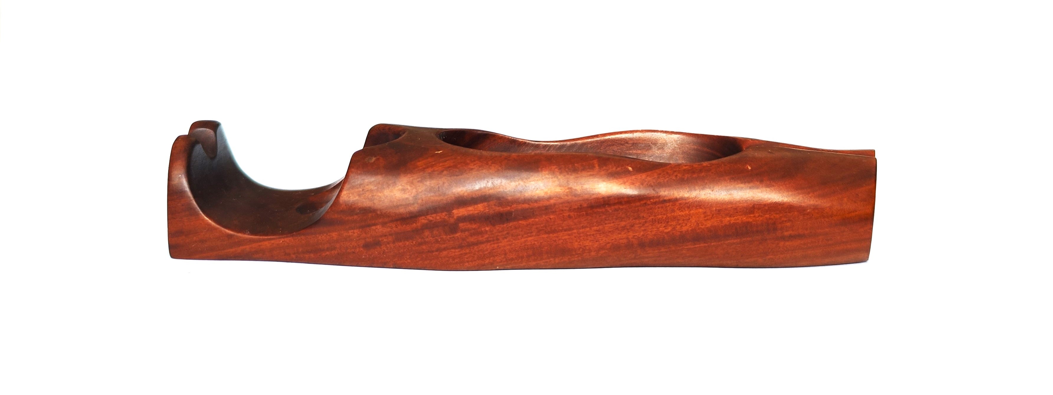 Hand-Carved Solid Wood Single Pipe Rest & Integrated Ashtray
