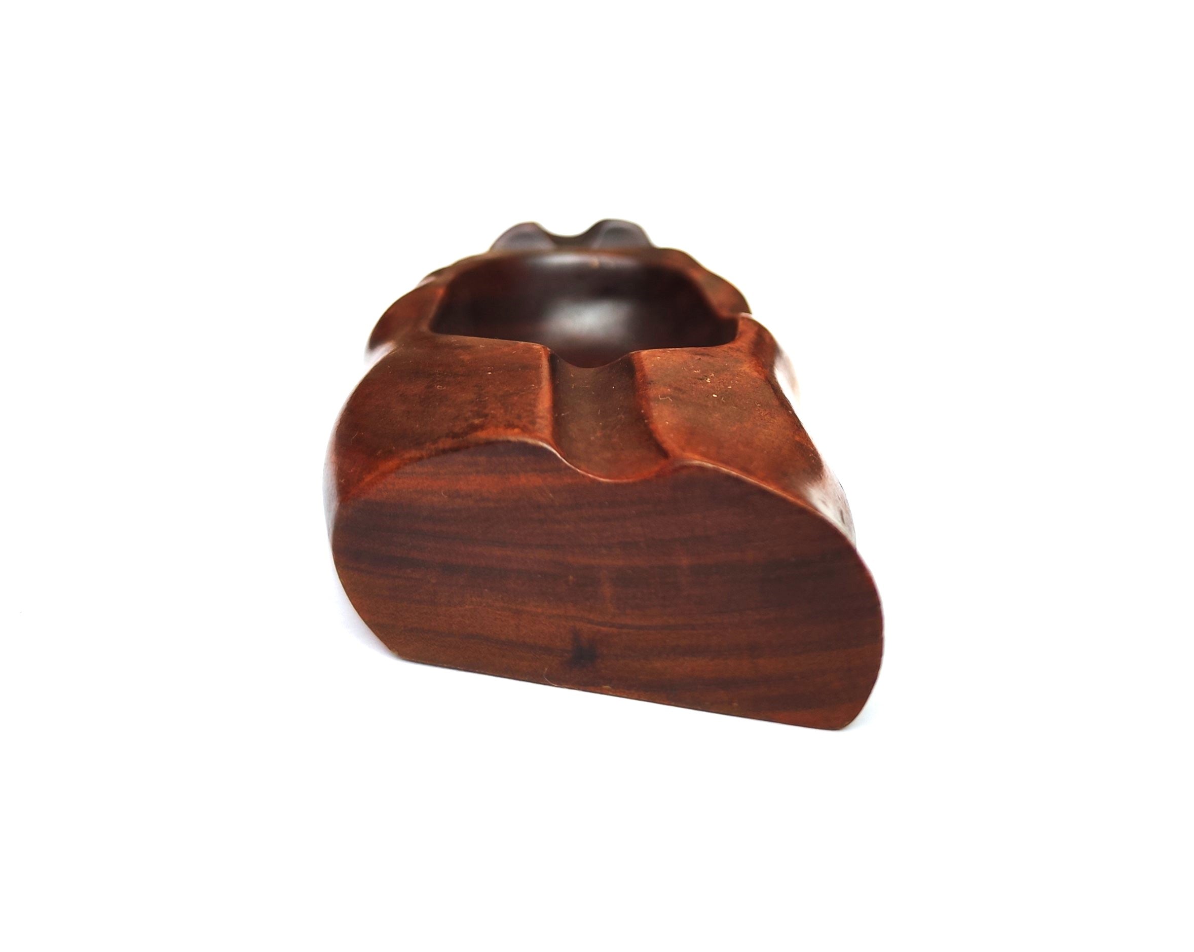 Hand-Carved Solid Wood Single Pipe Rest & Integrated Ashtray