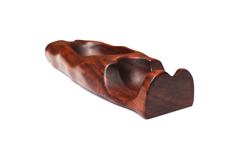 Hand-Carved Solid Wood Single Pipe Rest & Integrated Ashtray