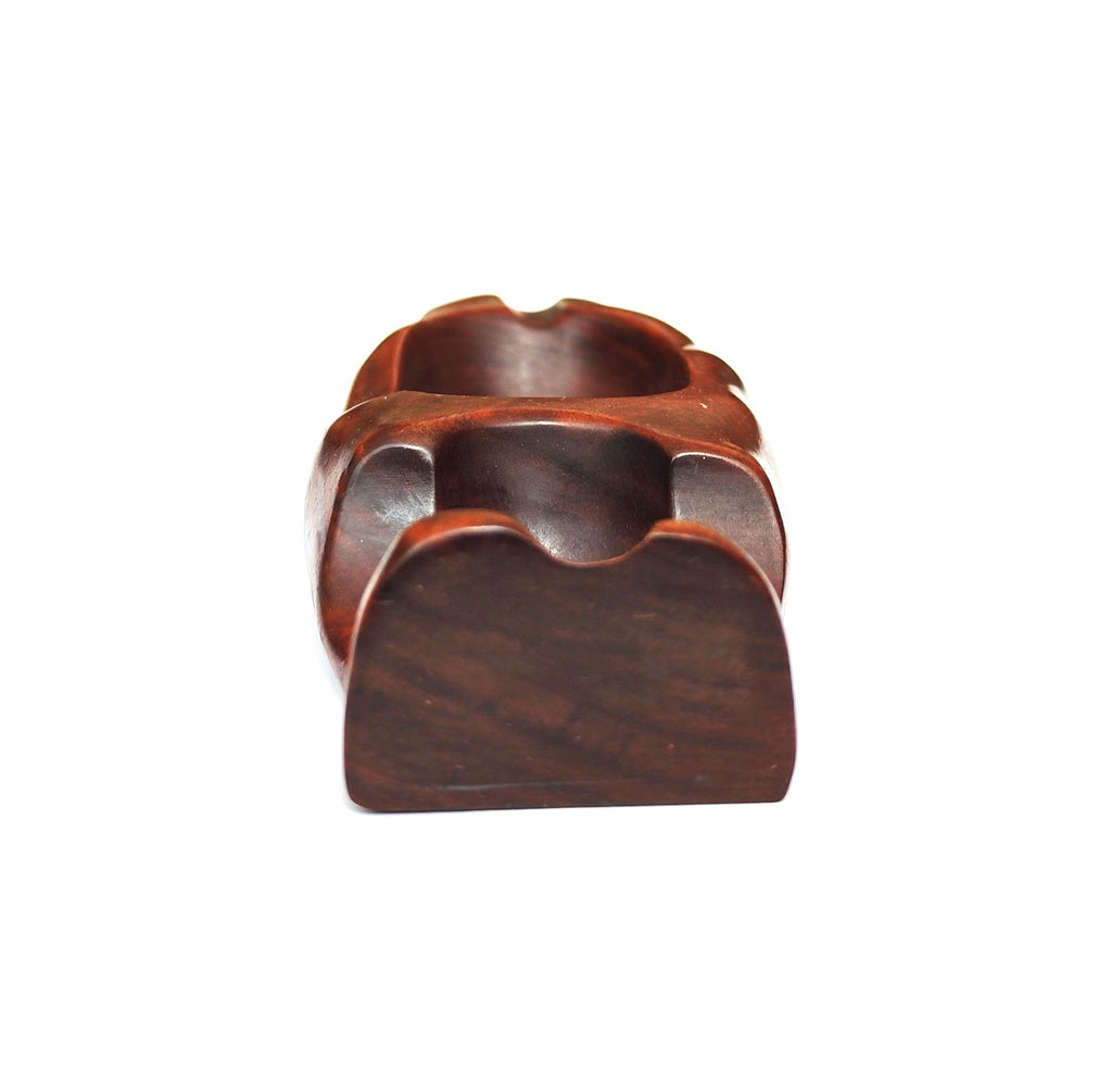 Hand-Carved Solid Wood Single Pipe Rest & Integrated Ashtray