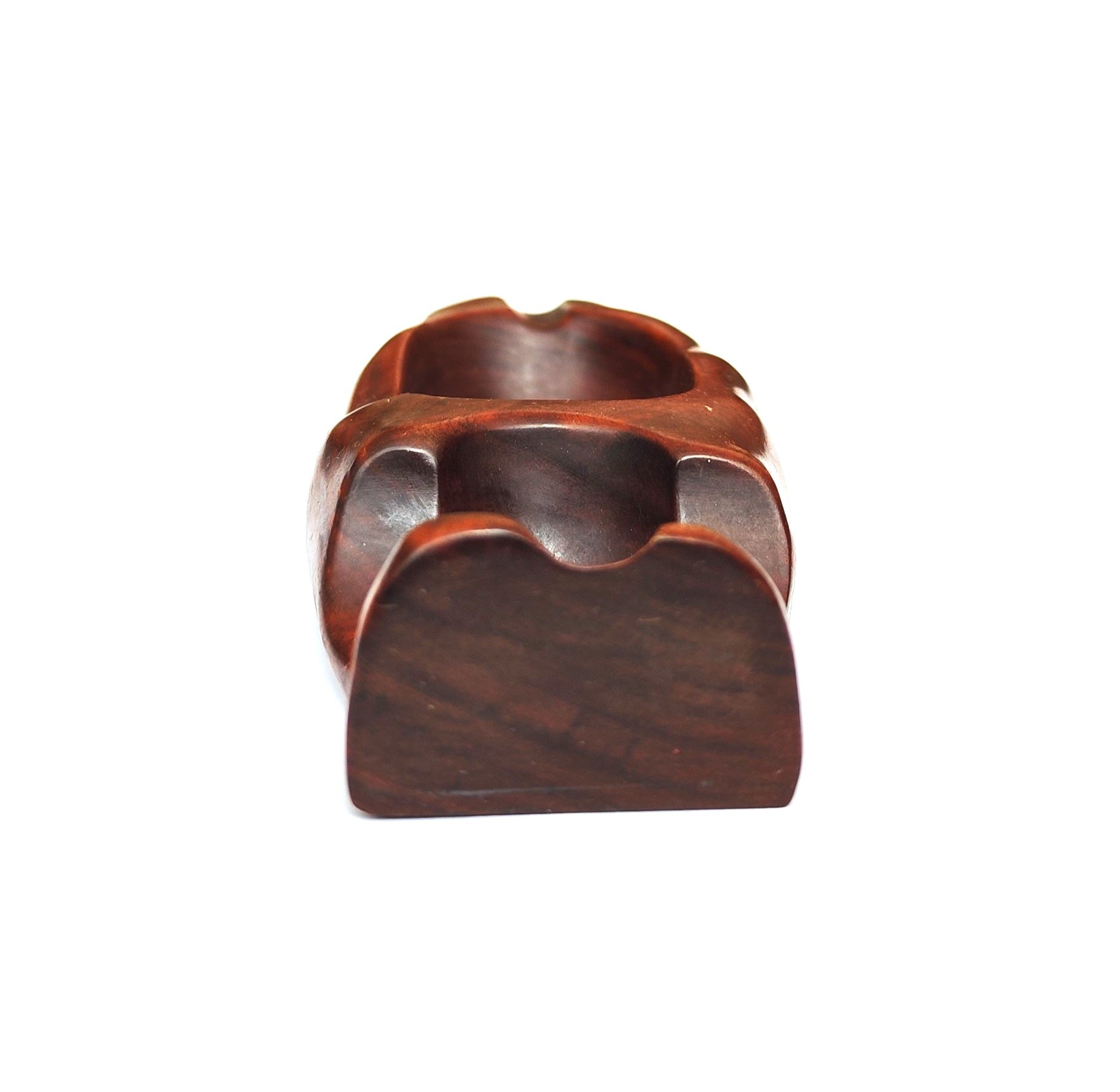 Hand-Carved Solid Wood Single Pipe Rest & Integrated Ashtray