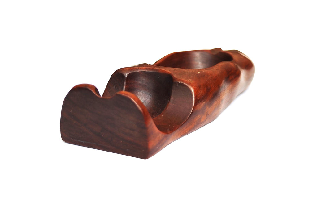 Hand-Carved Solid Wood Single Pipe Rest & Integrated Ashtray