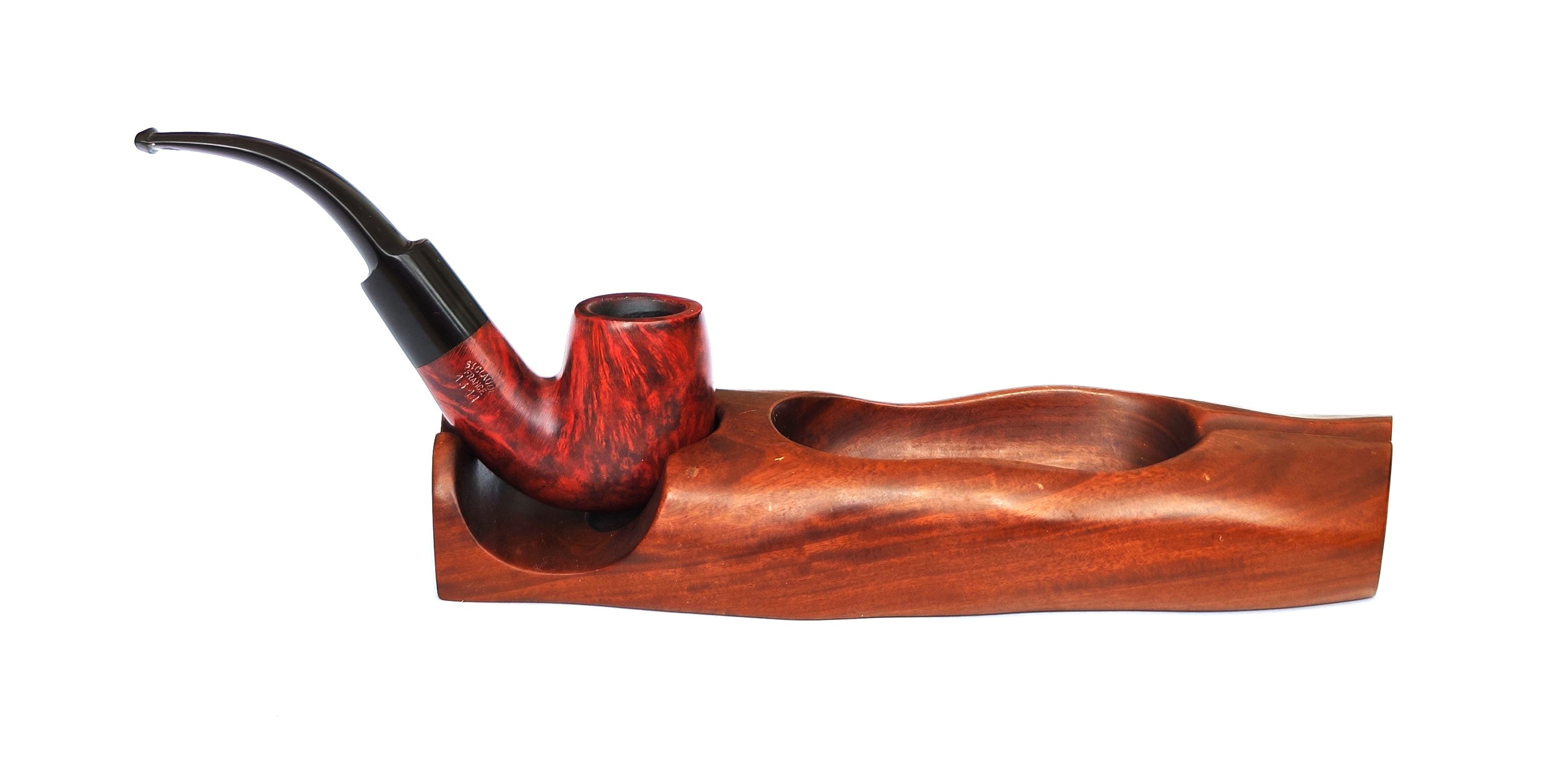 Hand-Carved Solid Wood Single Pipe Rest & Integrated Ashtray