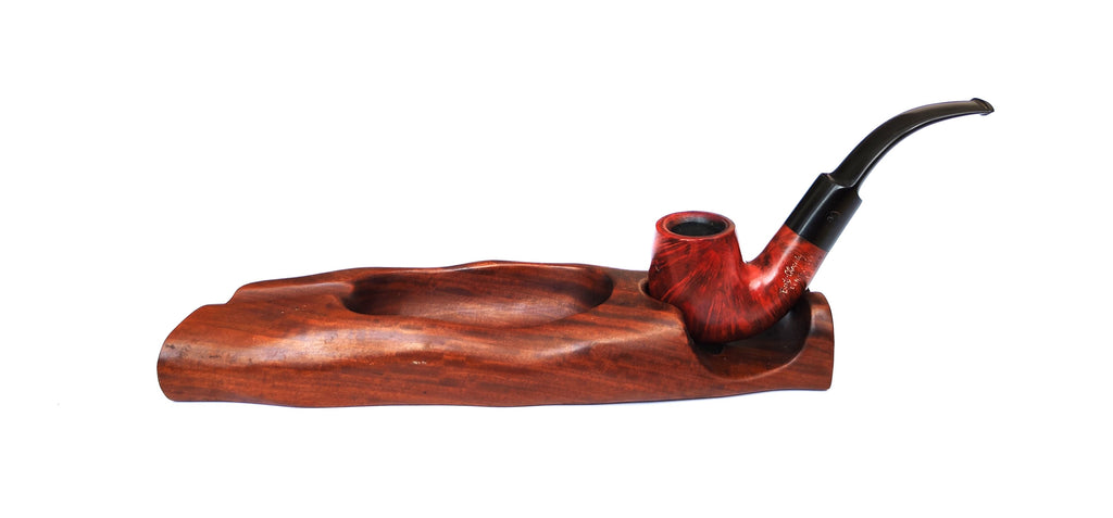 Hand-Carved Solid Wood Single Pipe Rest & Integrated Ashtray