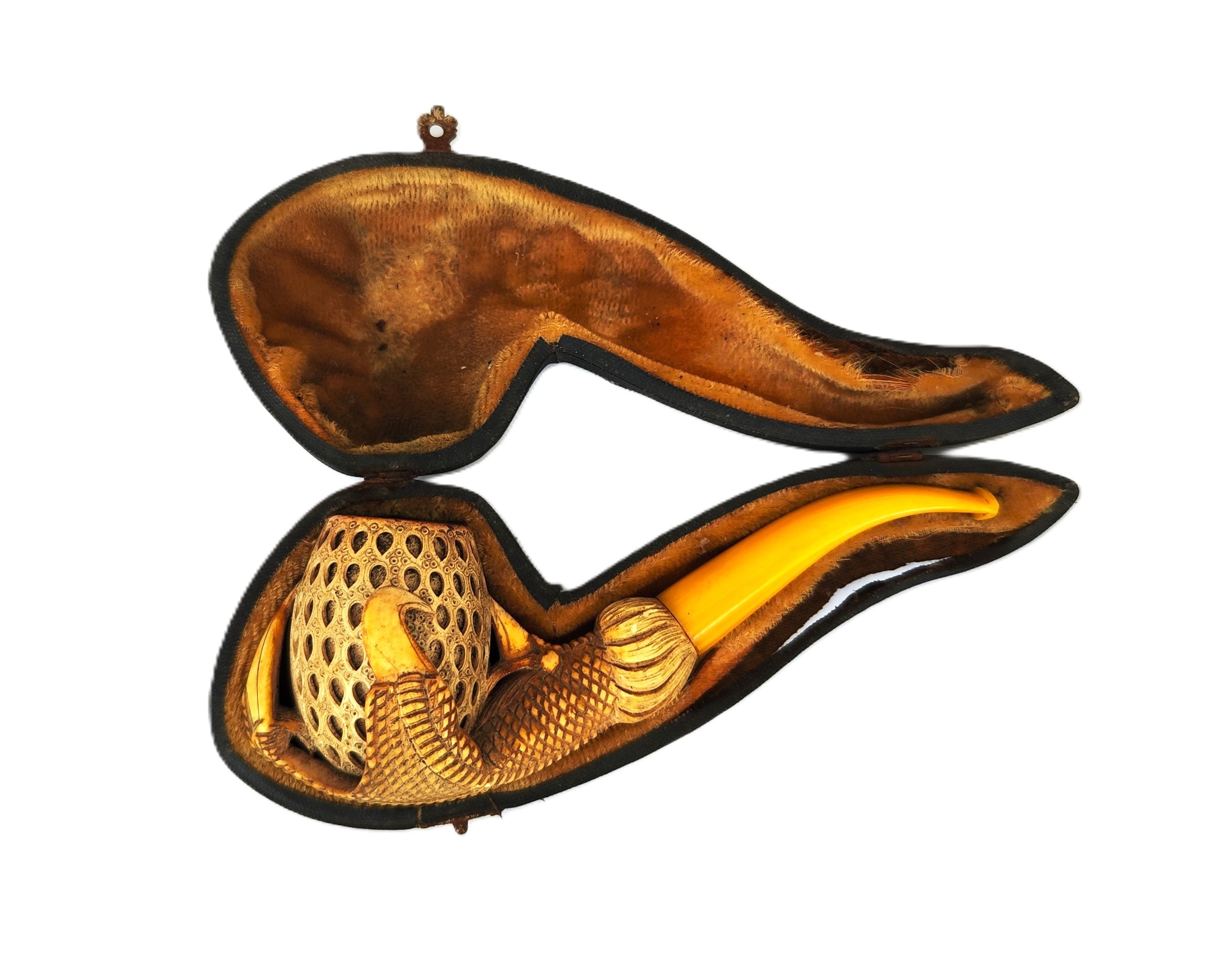 Large Hand-Carved Block Meerschaum – Dragon Claw & Lattice Egg Estate Pipe