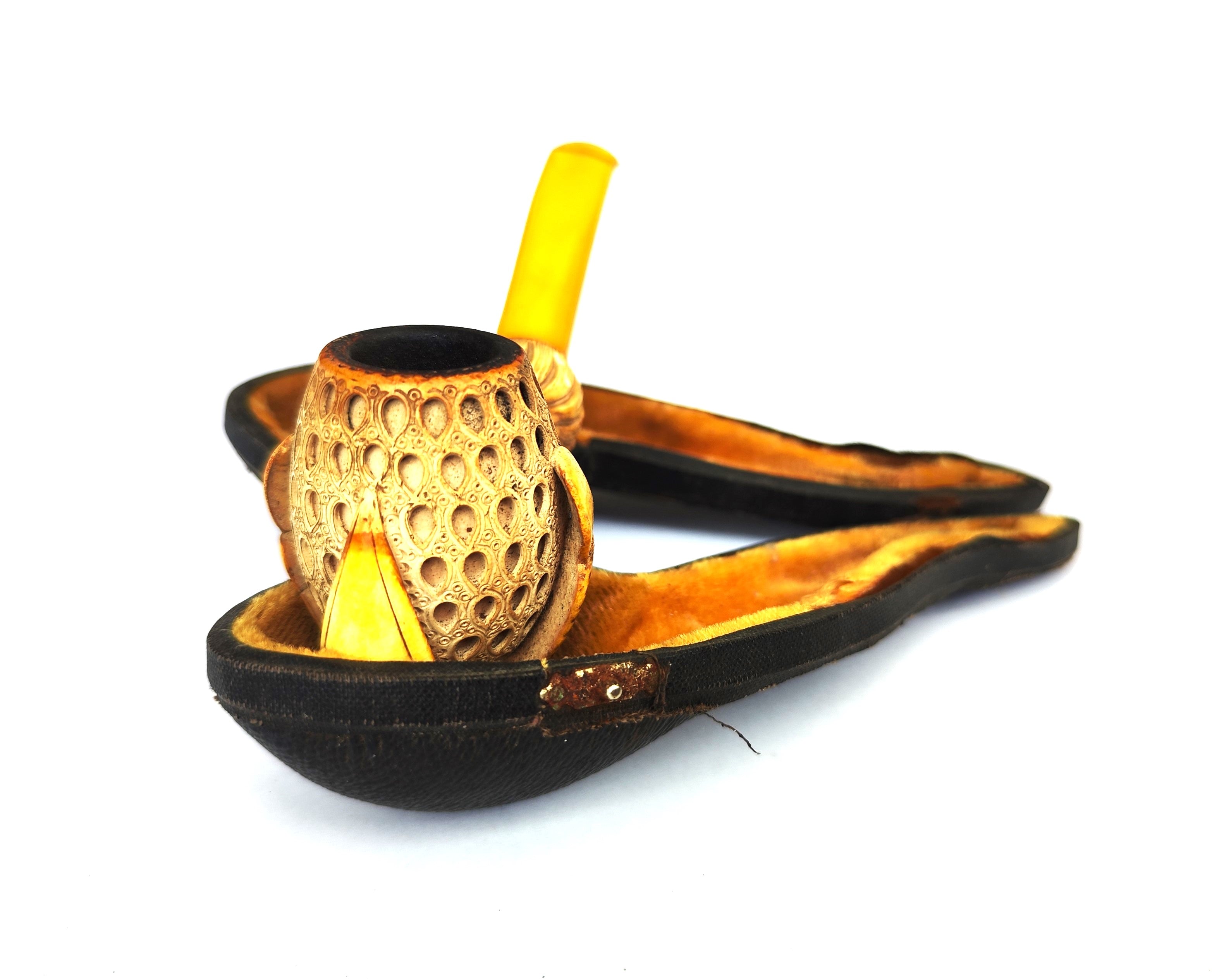Large Hand-Carved Block Meerschaum – Dragon Claw & Lattice Egg Estate Pipe