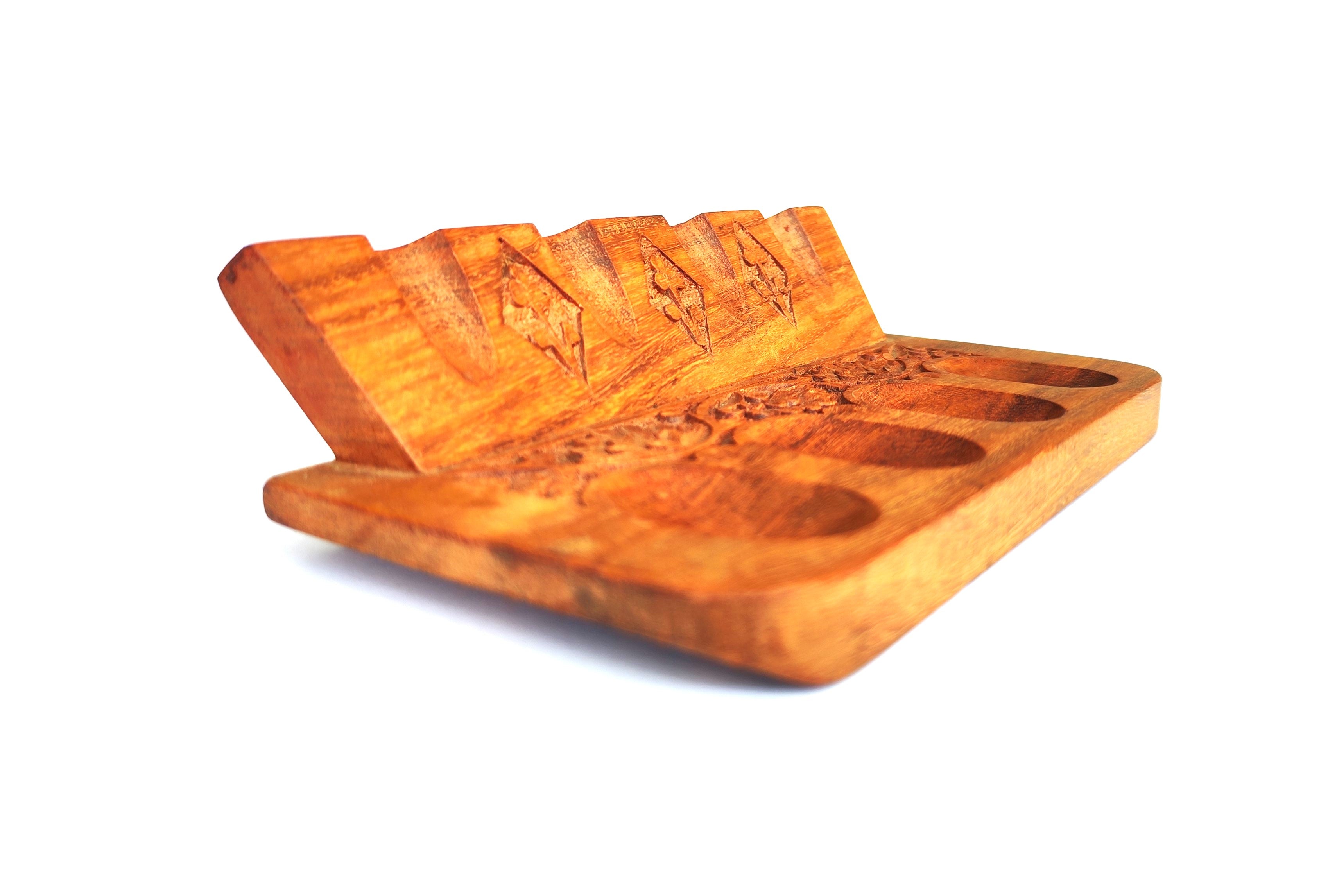 Hand-Carved Wooden 4-Pipe Display Stand