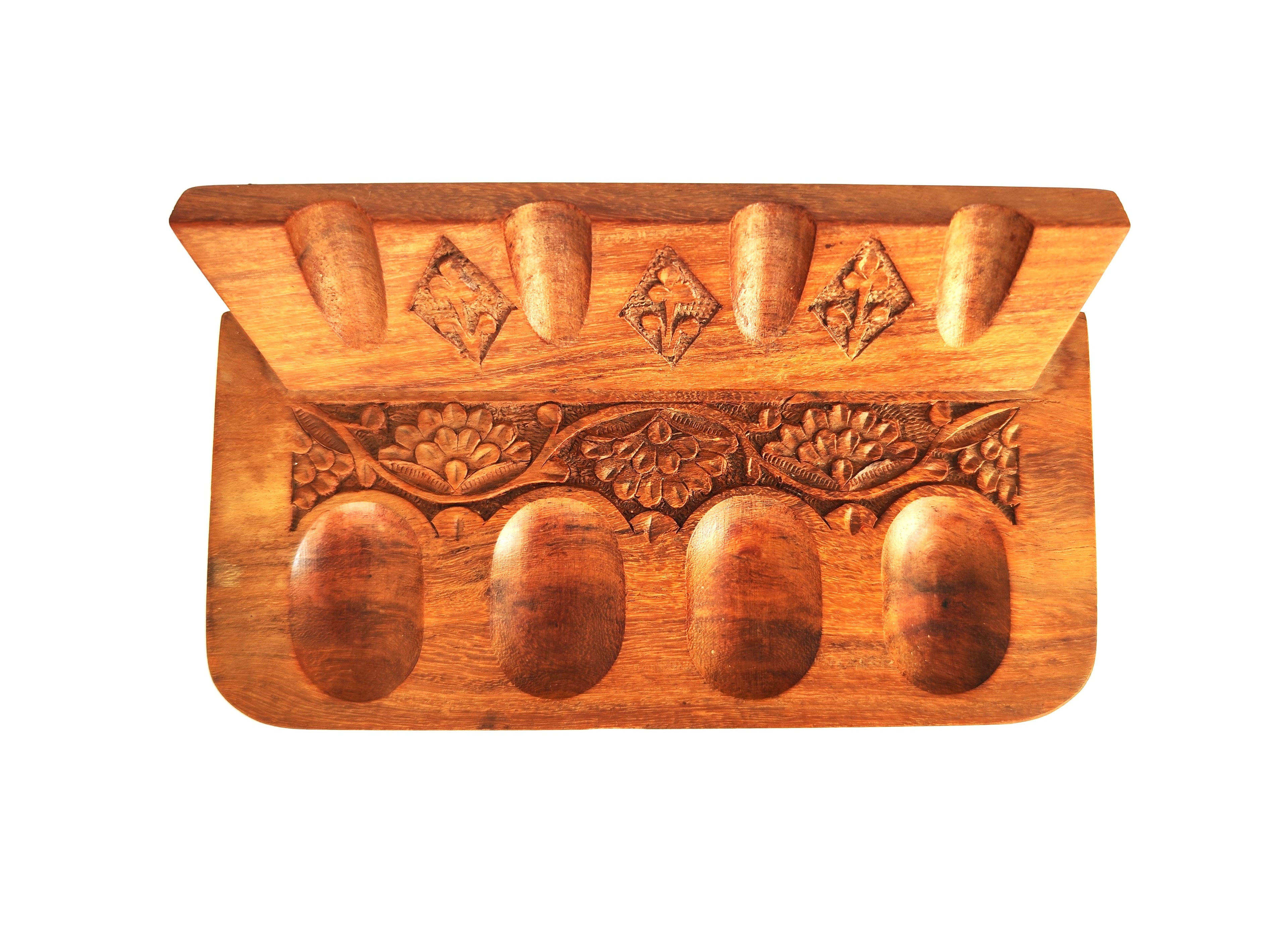 Hand-Carved Wooden 4-Pipe Display Stand