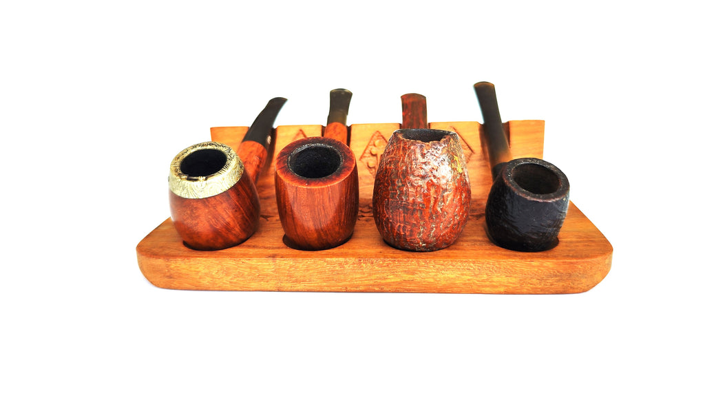 Hand-Carved Wooden 4-Pipe Display Stand