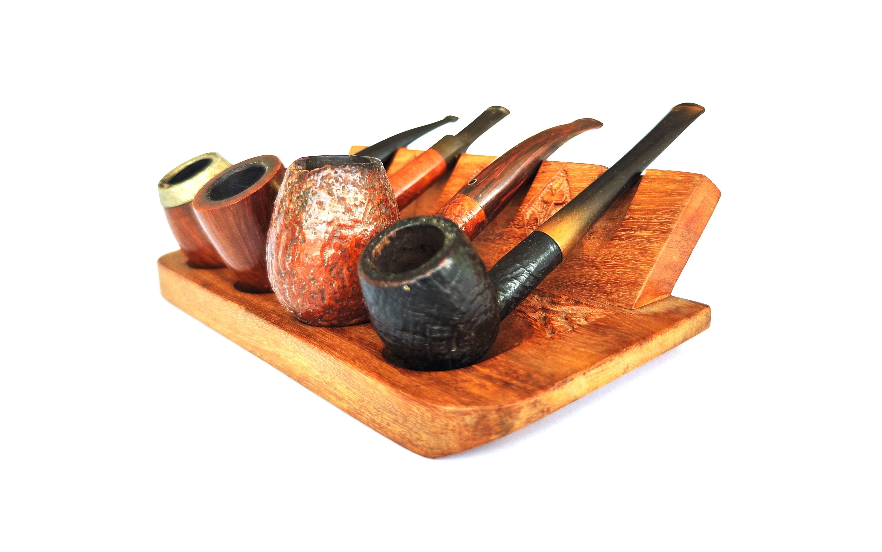 Hand-Carved Wooden 4-Pipe Display Stand