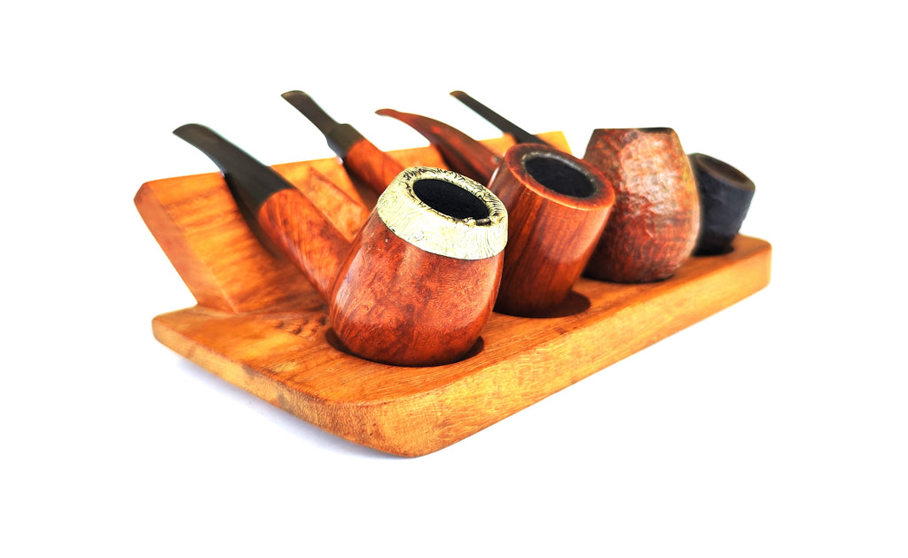 Hand-Carved Wooden 4-Pipe Display Stand
