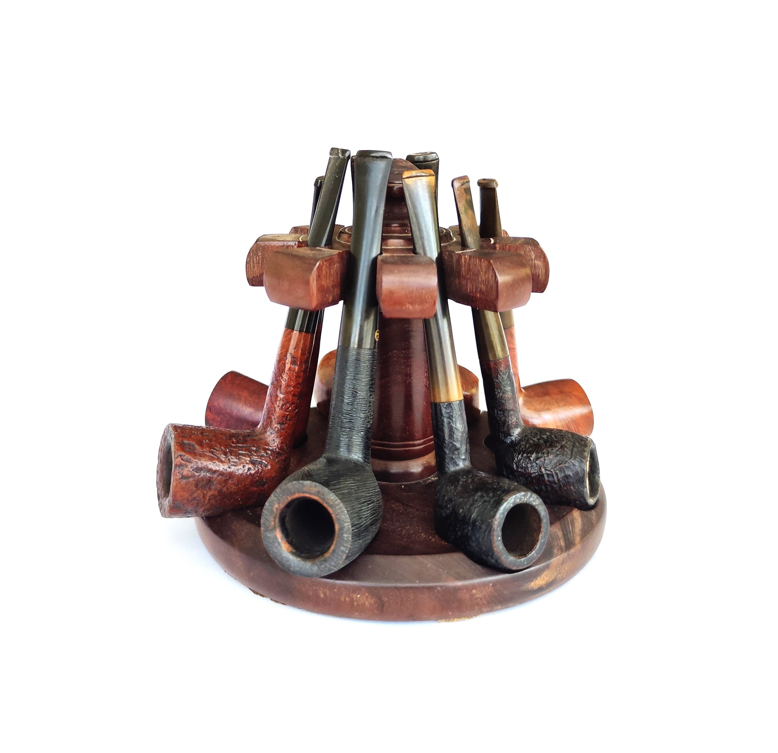 Classic Wooden Round Pipe Rack – Holds 8 Pipes