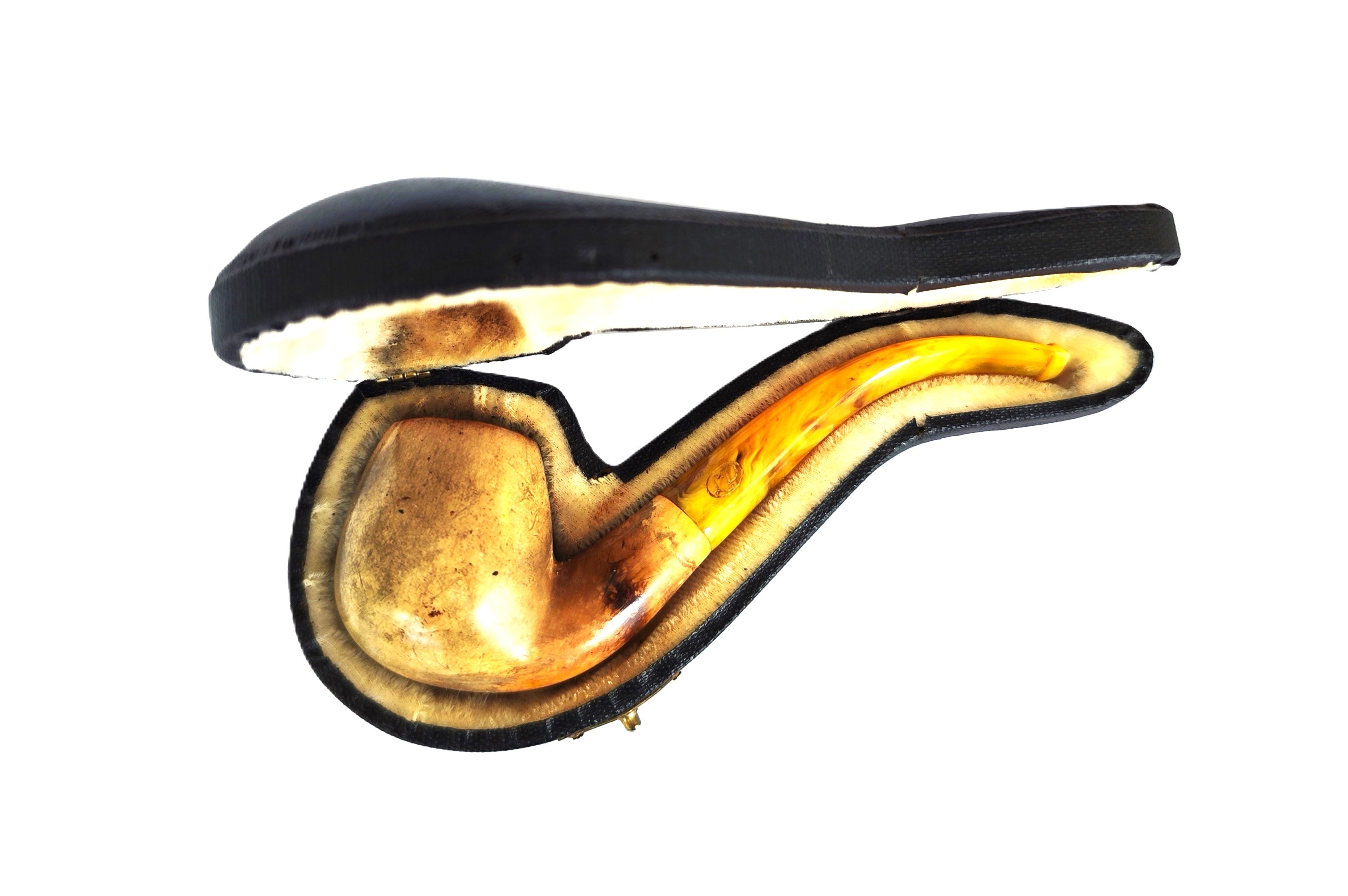 Block Meerschaum - Bent Billiard Estate Pipe With Original Case