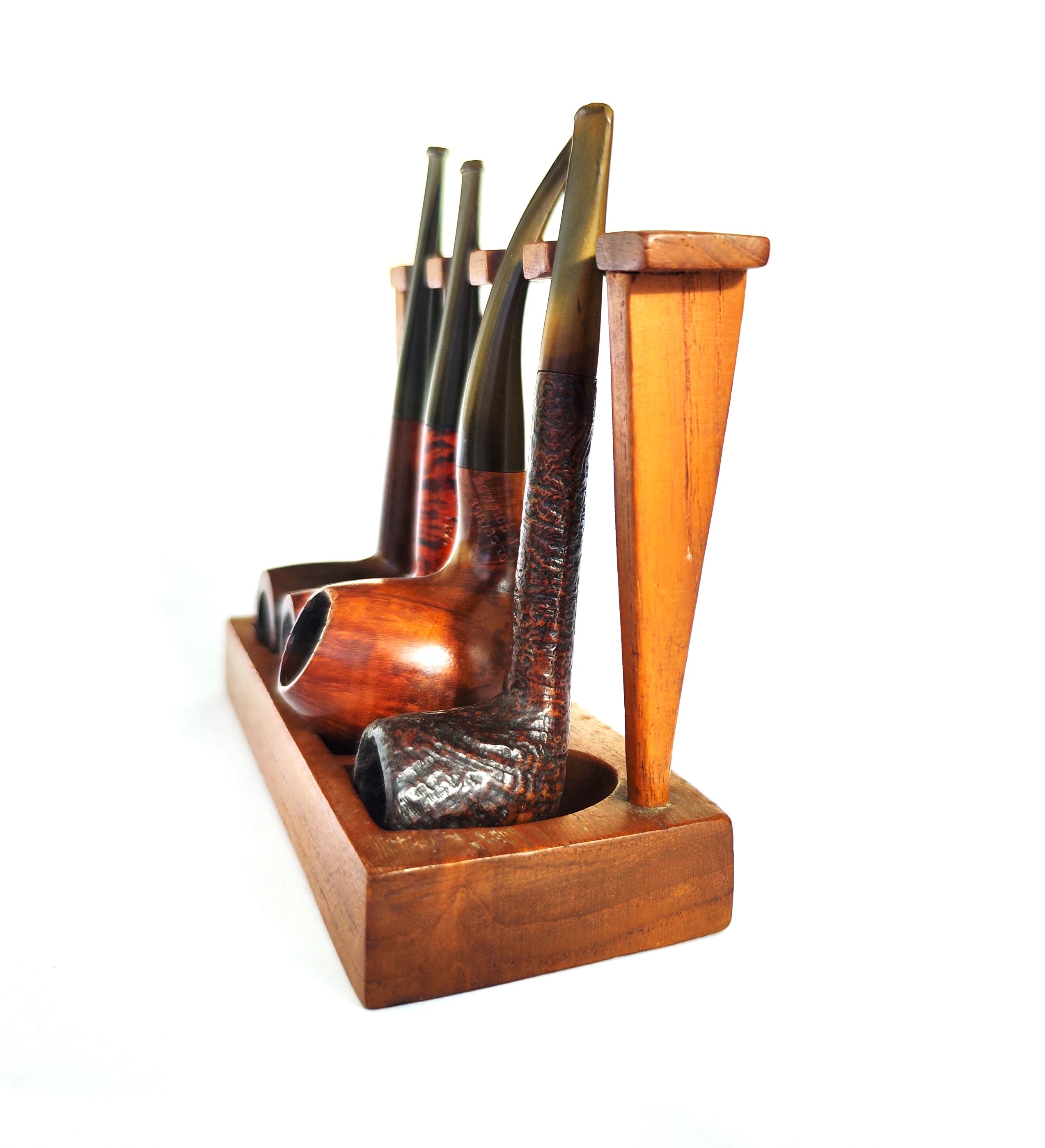 Vintage Wooden 4-Slot Pipe Display Stand