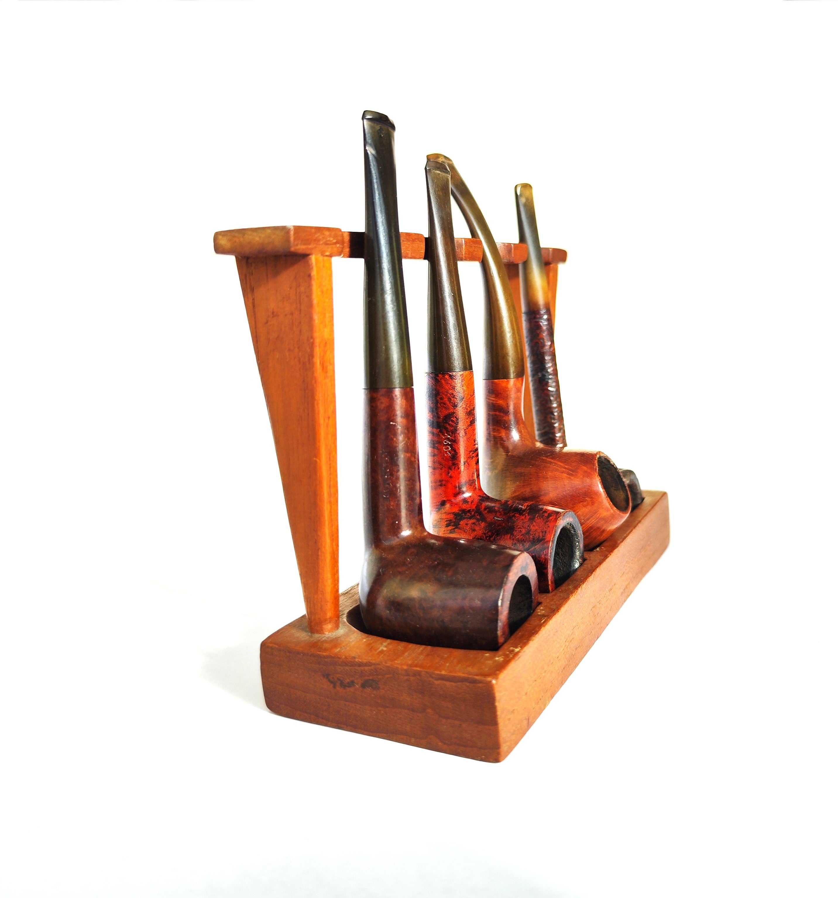 Vintage Wooden 4-Slot Pipe Display Stand