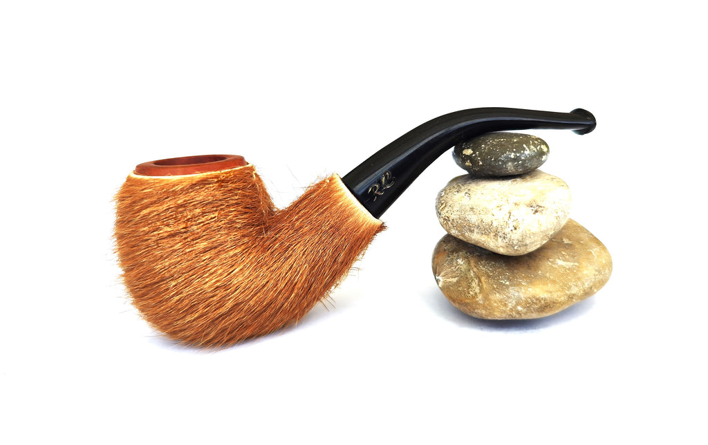 Unsmoked Vintage Lamboley France Pony Fur Clad Bent Billiard Pipe