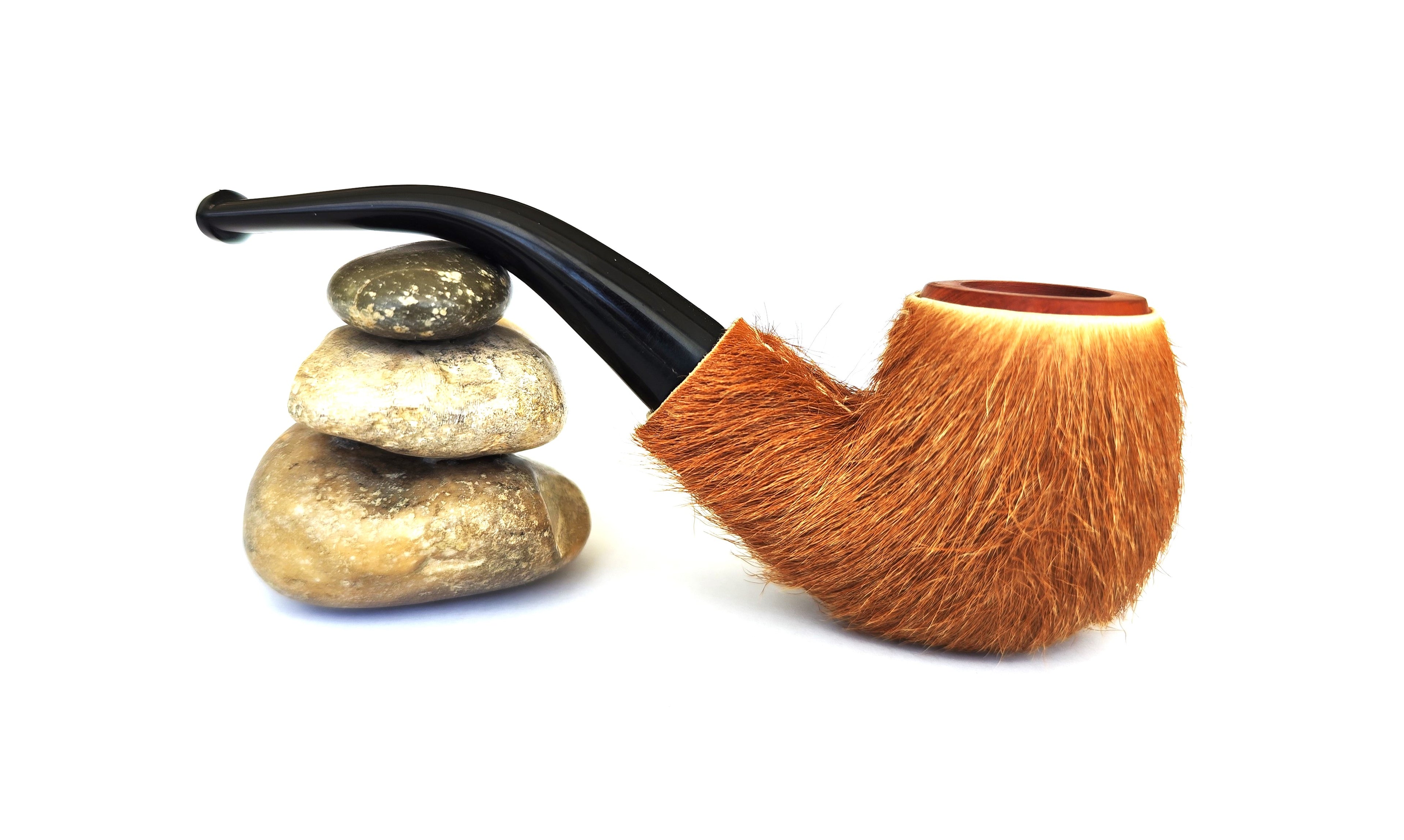 Unsmoked Vintage Lamboley France Pony Fur Clad Bent Billiard Pipe