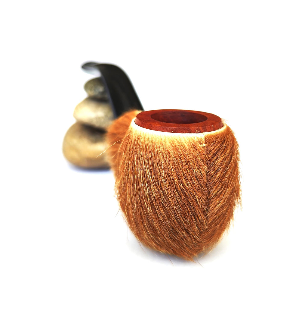 Unsmoked Vintage Lamboley France Pony Fur Clad Bent Billiard Pipe
