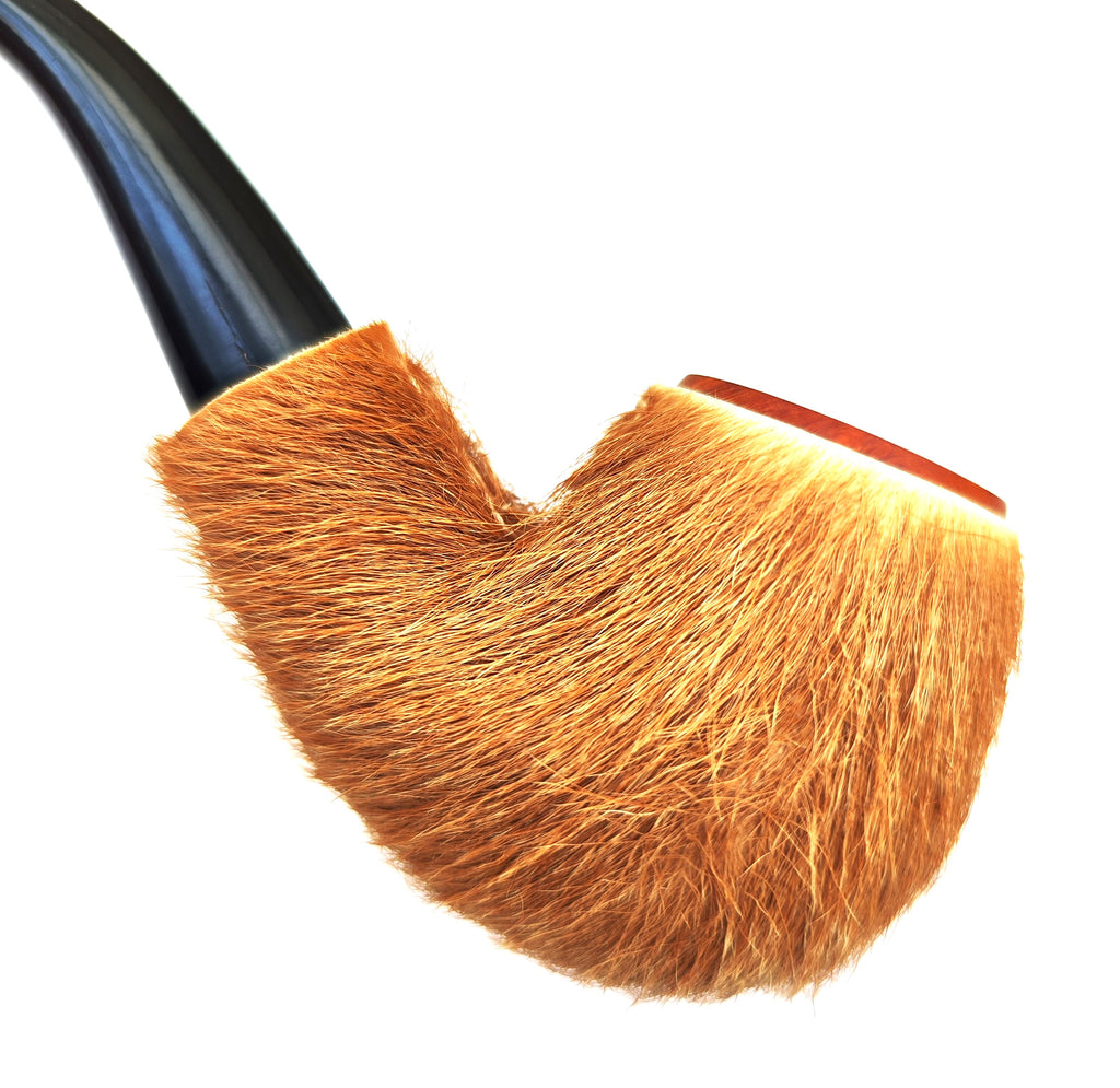 Unsmoked Vintage Lamboley France Pony Fur Clad Bent Billiard Pipe