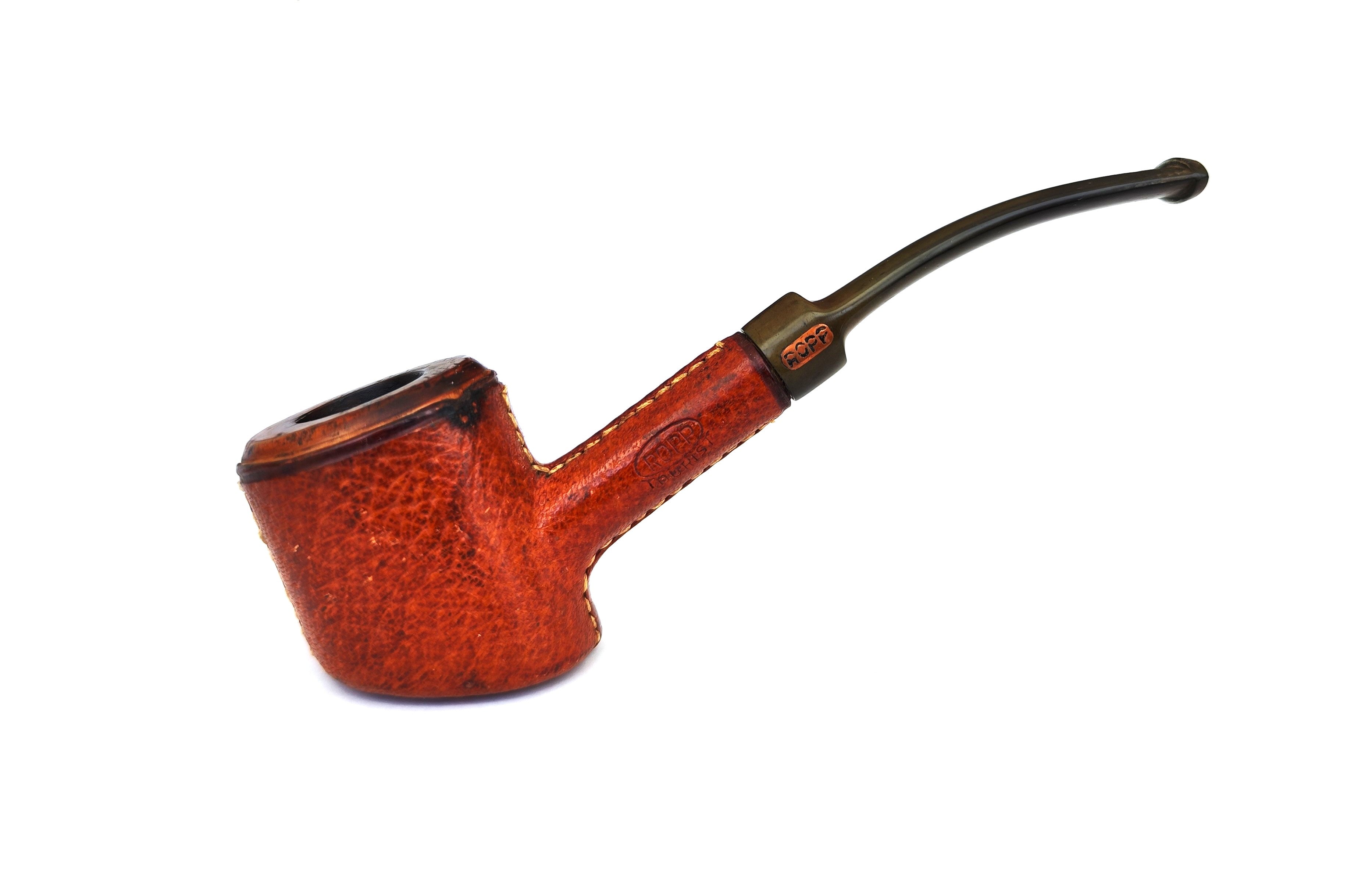 Vintage Ropp Tourist (5) Leather-Clad Bent Poker Estate Pipe