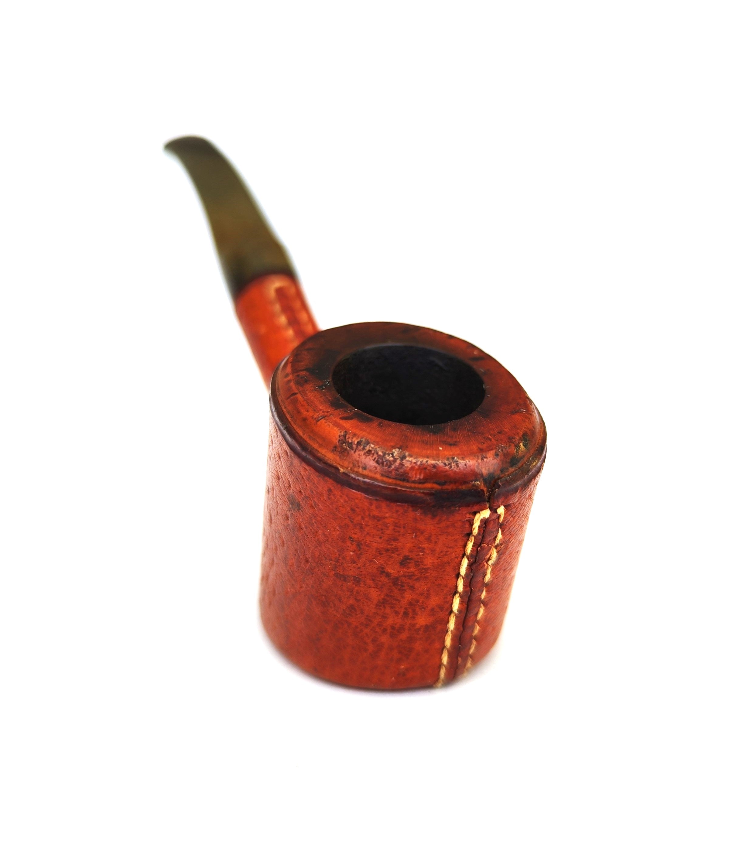 Vintage Ropp Tourist (5) Leather-Clad Bent Poker Estate Pipe
