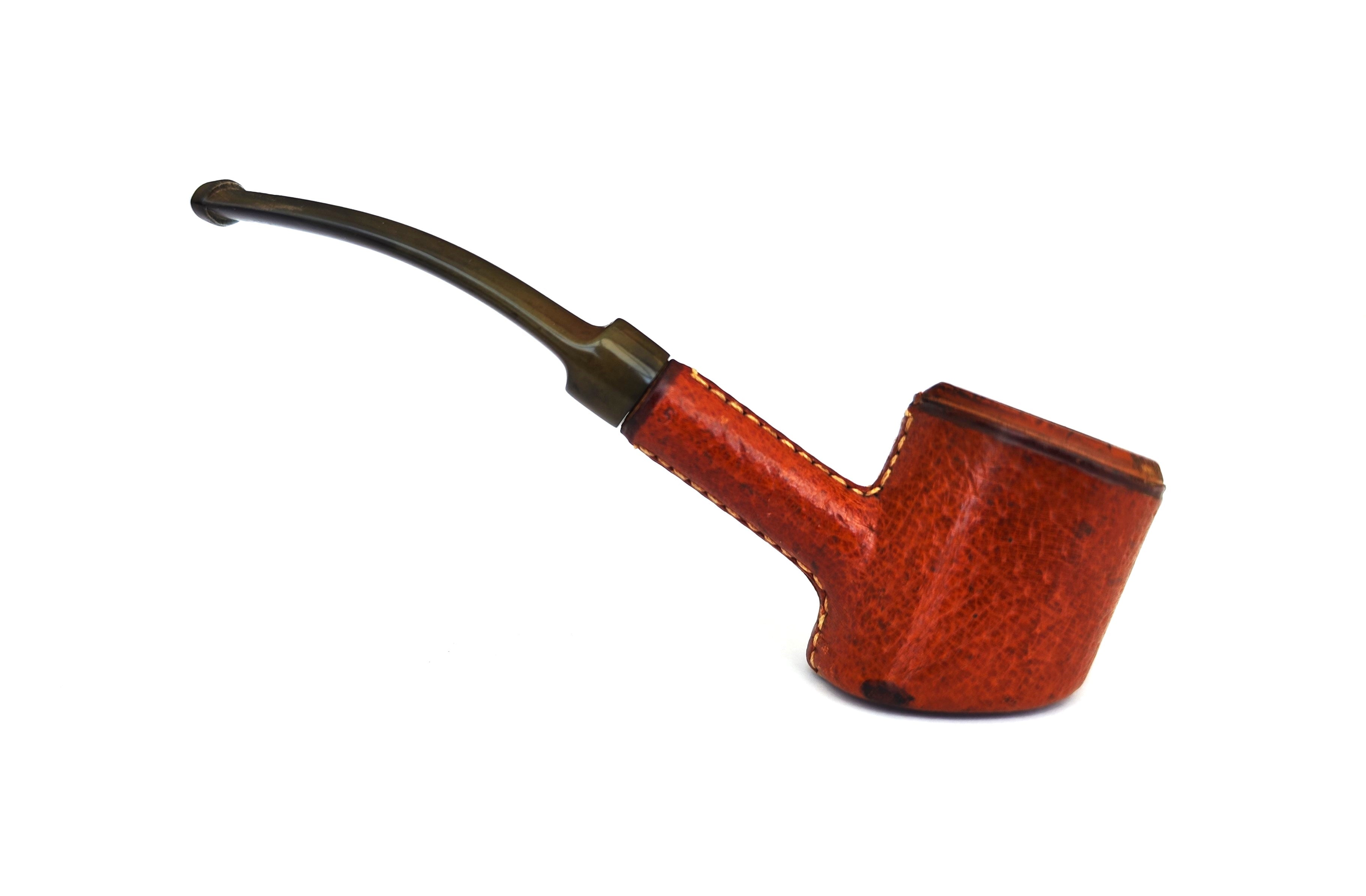 Vintage Ropp Tourist (5) Leather-Clad Bent Poker Estate Pipe