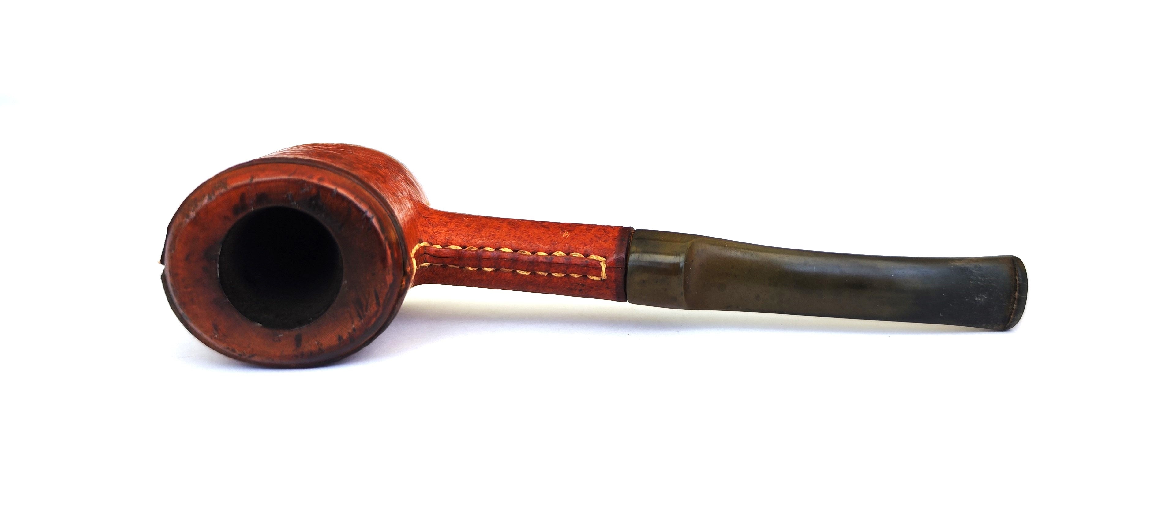 Vintage Ropp Tourist (5) Leather-Clad Bent Poker Estate Pipe