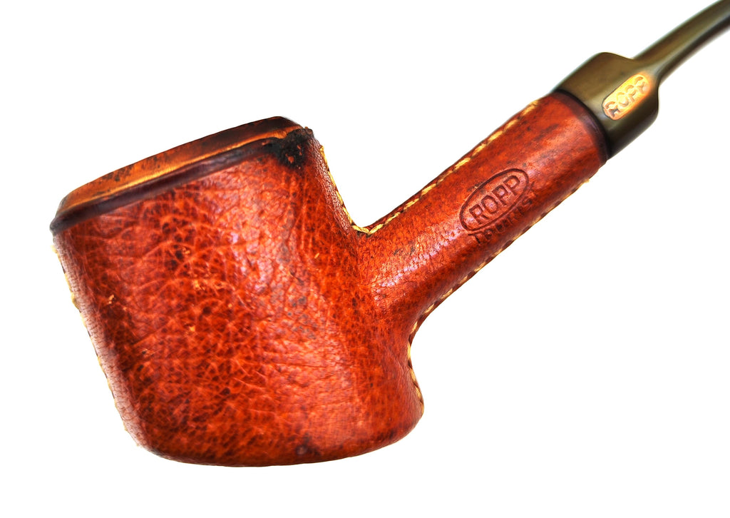 Vintage Ropp Tourist (5) Leather-Clad Bent Poker Estate Pipe
