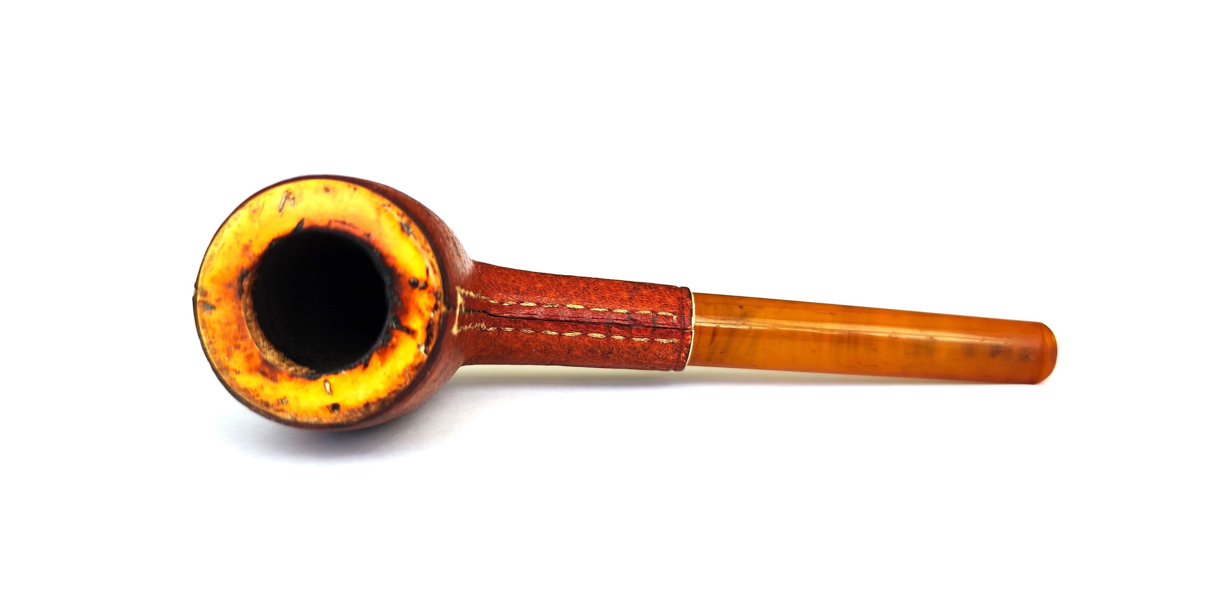 Vintage Leather-Clad Block Meerschaum Pipe | Classic Billiard Estate Pipe