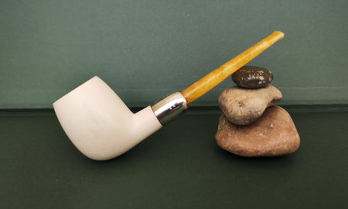 Andreas Bauer Meerschaum Pipe - Sterling Silver Army Mount Billiard