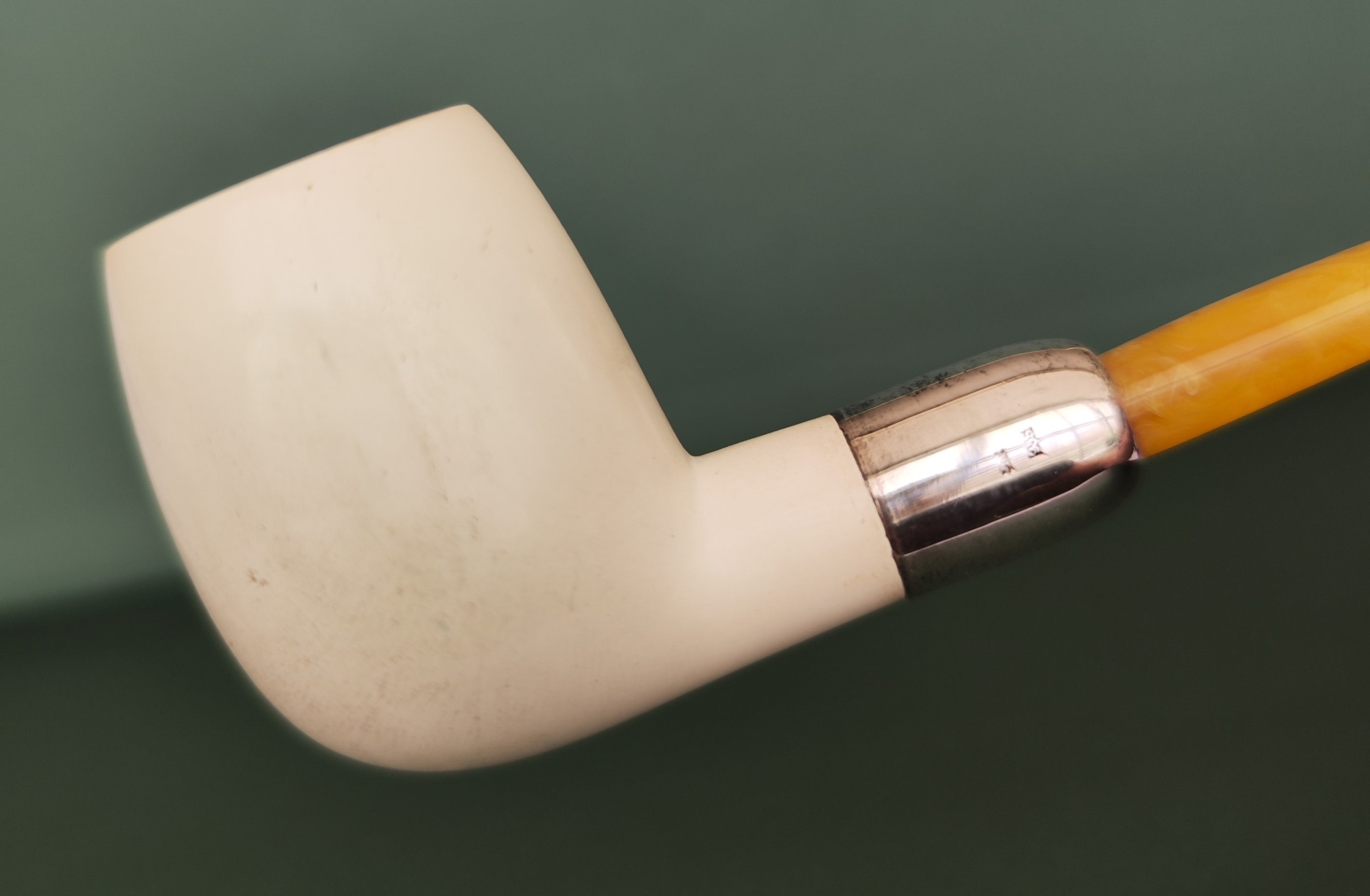 Andreas Bauer Meerschaum Pipe - Sterling Silver Army Mount Billiard