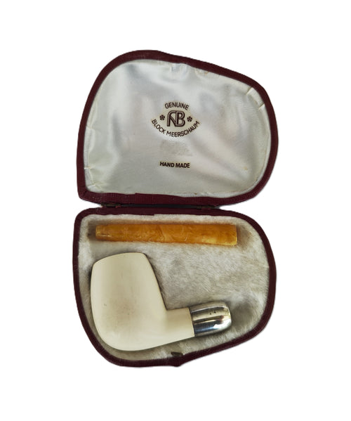 Andreas Bauer Meerschaum Pipe - Sterling Silver Army Mount Billiard
