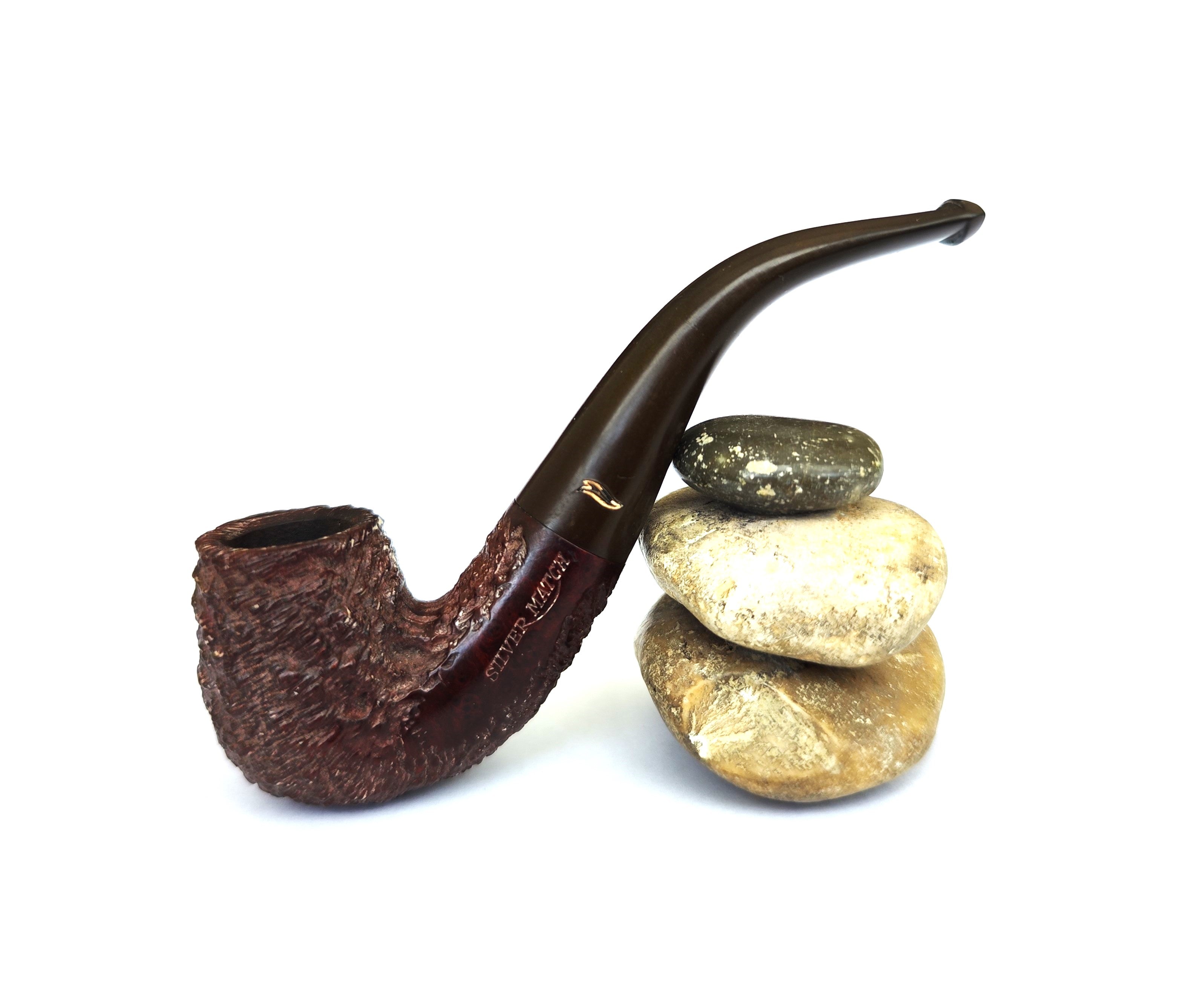 Silver Match Craggy Rustic Bent Billiard Estate Pipe