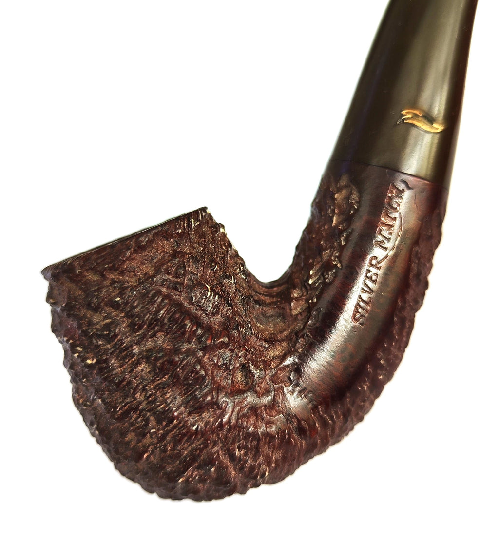 Silver Match Craggy Rustic Bent Billiard Estate Pipe