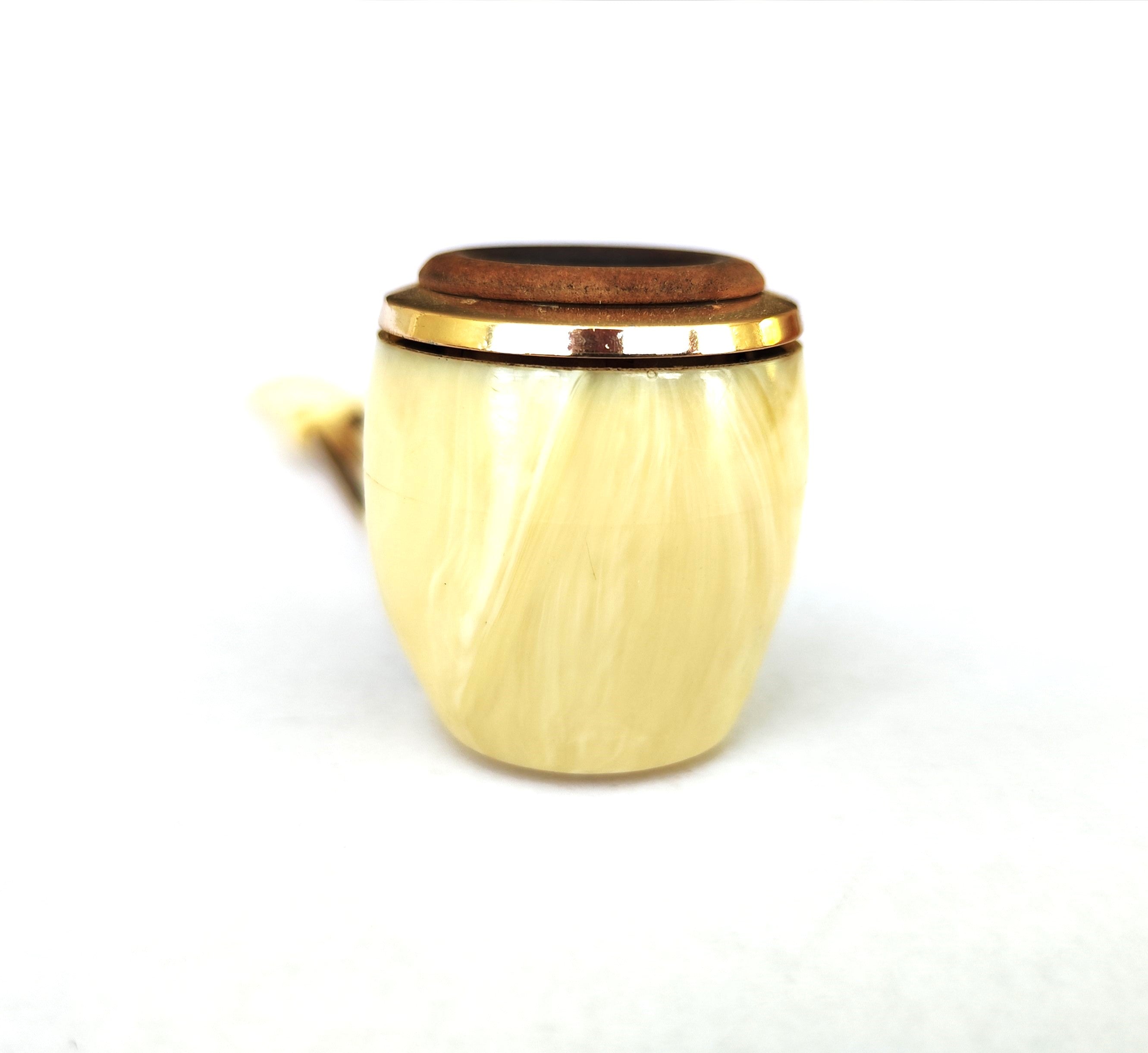 Jima Space Age Modernist Pipe – Gold-Toned Metal & Marbled Ivory