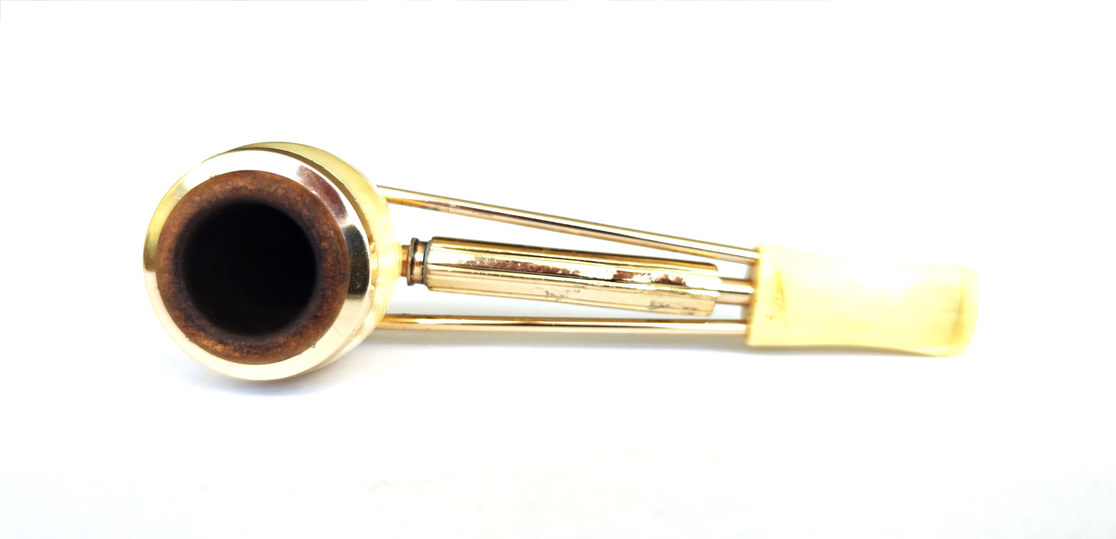 Jima Space Age Modernist Pipe – Gold-Toned Metal & Marbled Ivory