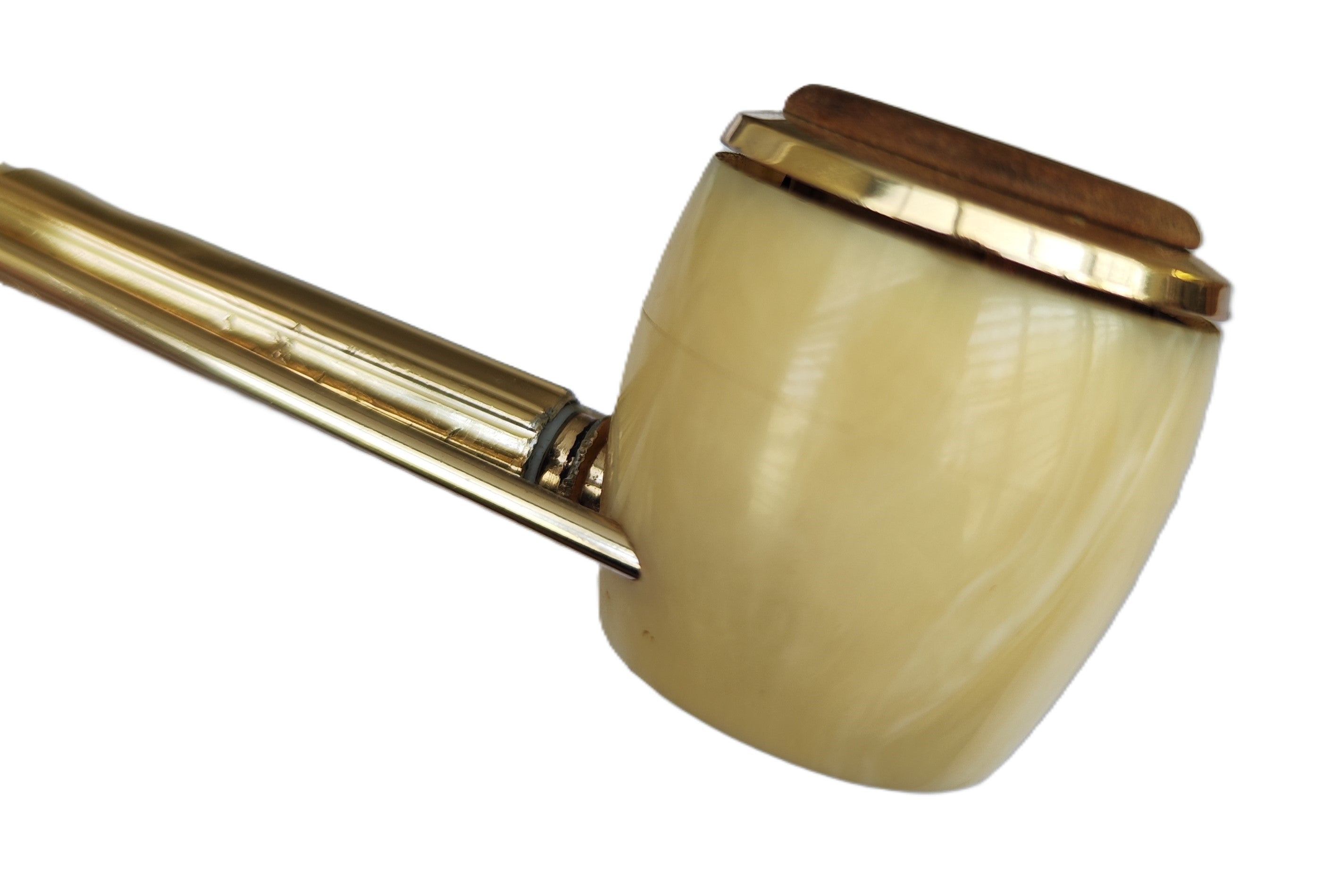 Jima Space Age Modernist Pipe – Gold-Toned Metal & Marbled Ivory