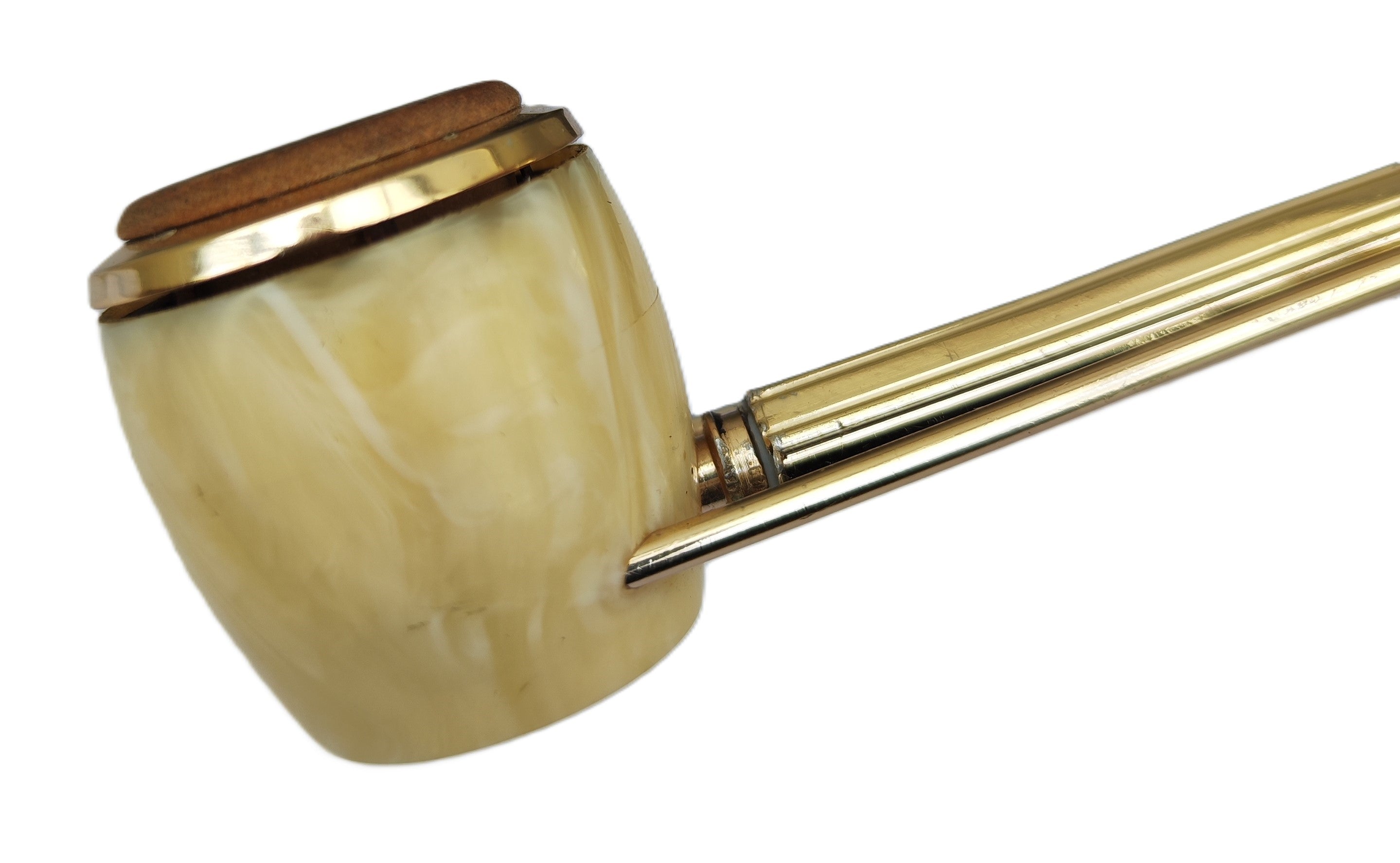 Jima Space Age Modernist Pipe – Gold-Toned Metal & Marbled Ivory