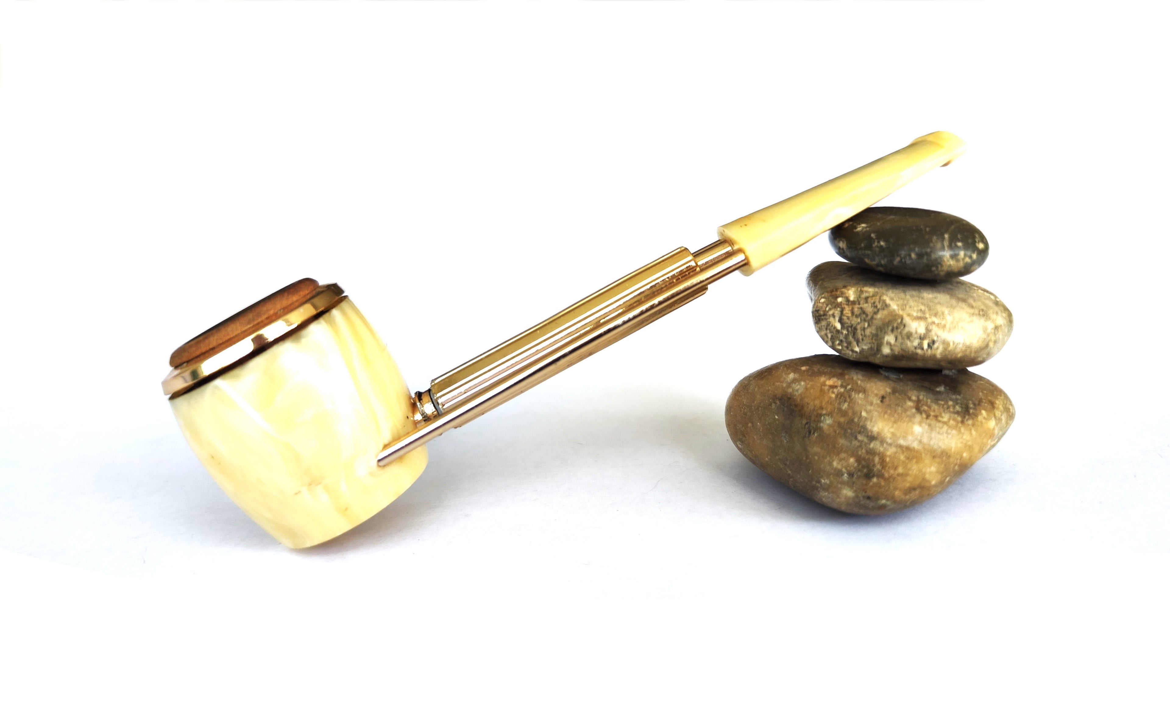 Jima Space Age Modernist Pipe – Gold-Toned Metal & Marbled Ivory