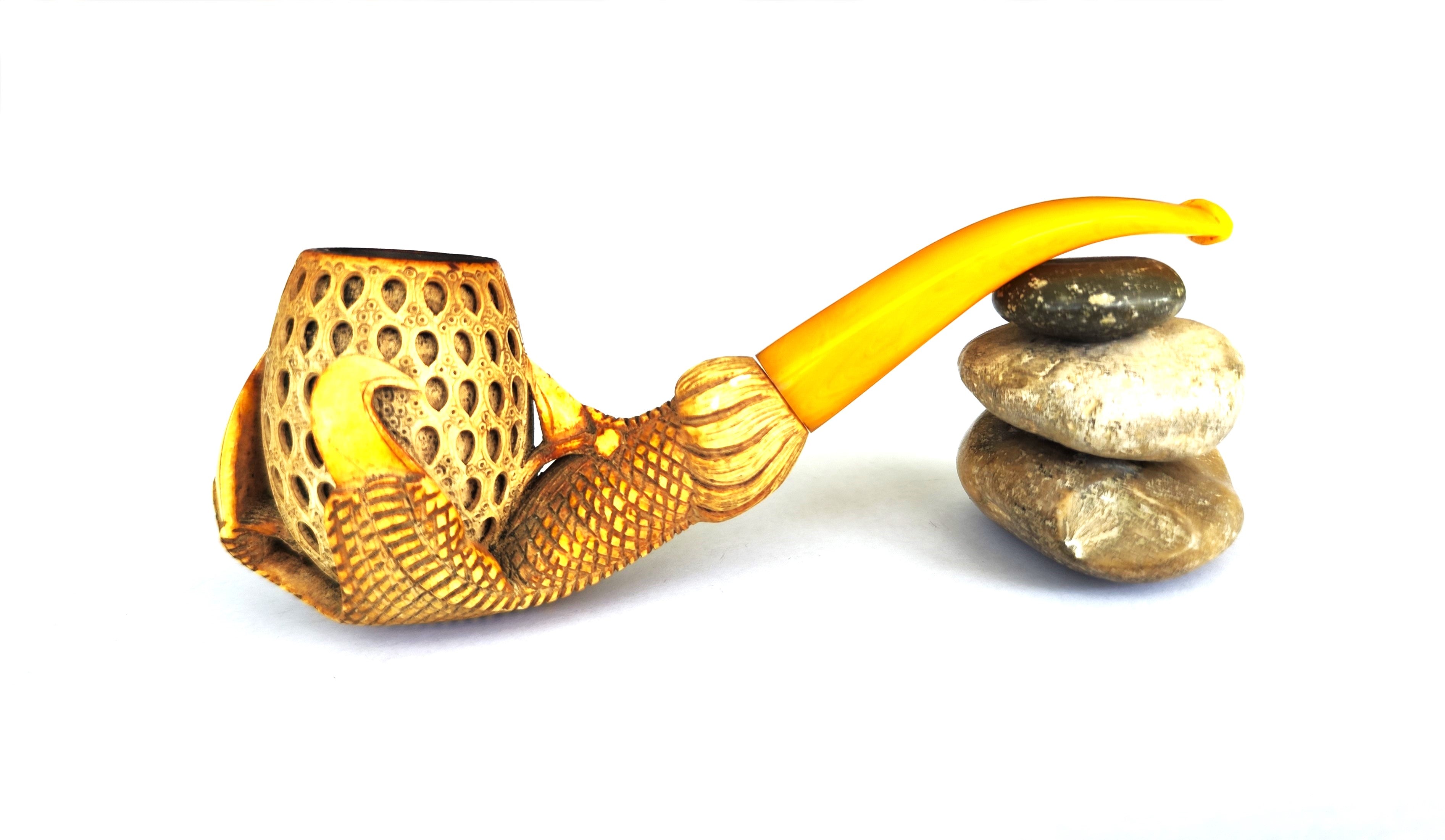 Large Hand-Carved Block Meerschaum – Dragon Claw & Lattice Egg Estate Pipe