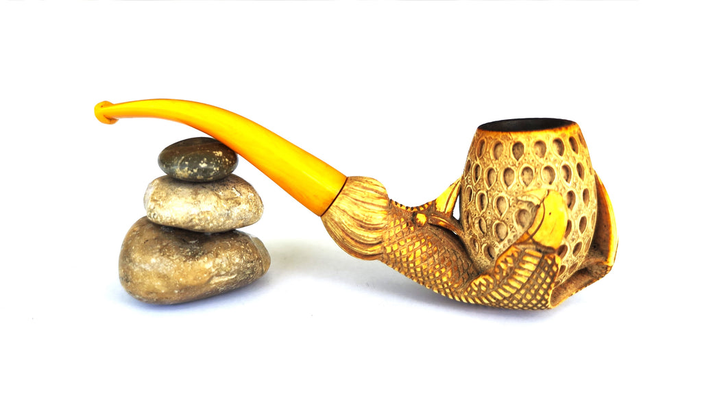 Large Hand-Carved Block Meerschaum – Dragon Claw & Lattice Egg Estate Pipe