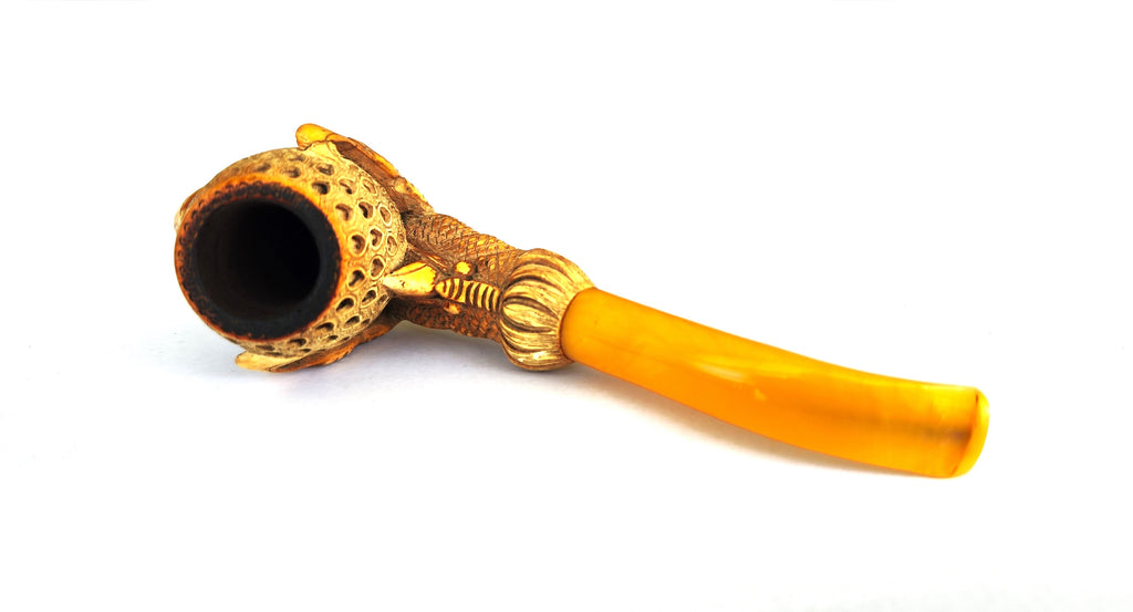 Large Hand-Carved Block Meerschaum – Dragon Claw & Lattice Egg Estate Pipe
