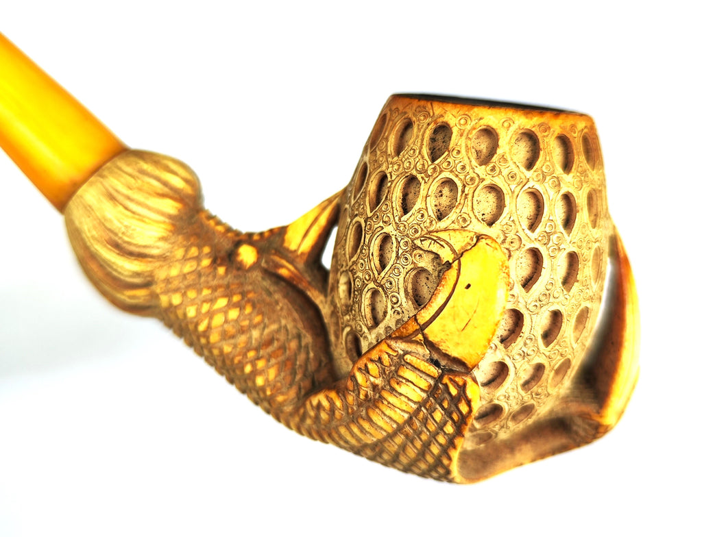 Large Hand-Carved Block Meerschaum – Dragon Claw & Lattice Egg Estate Pipe