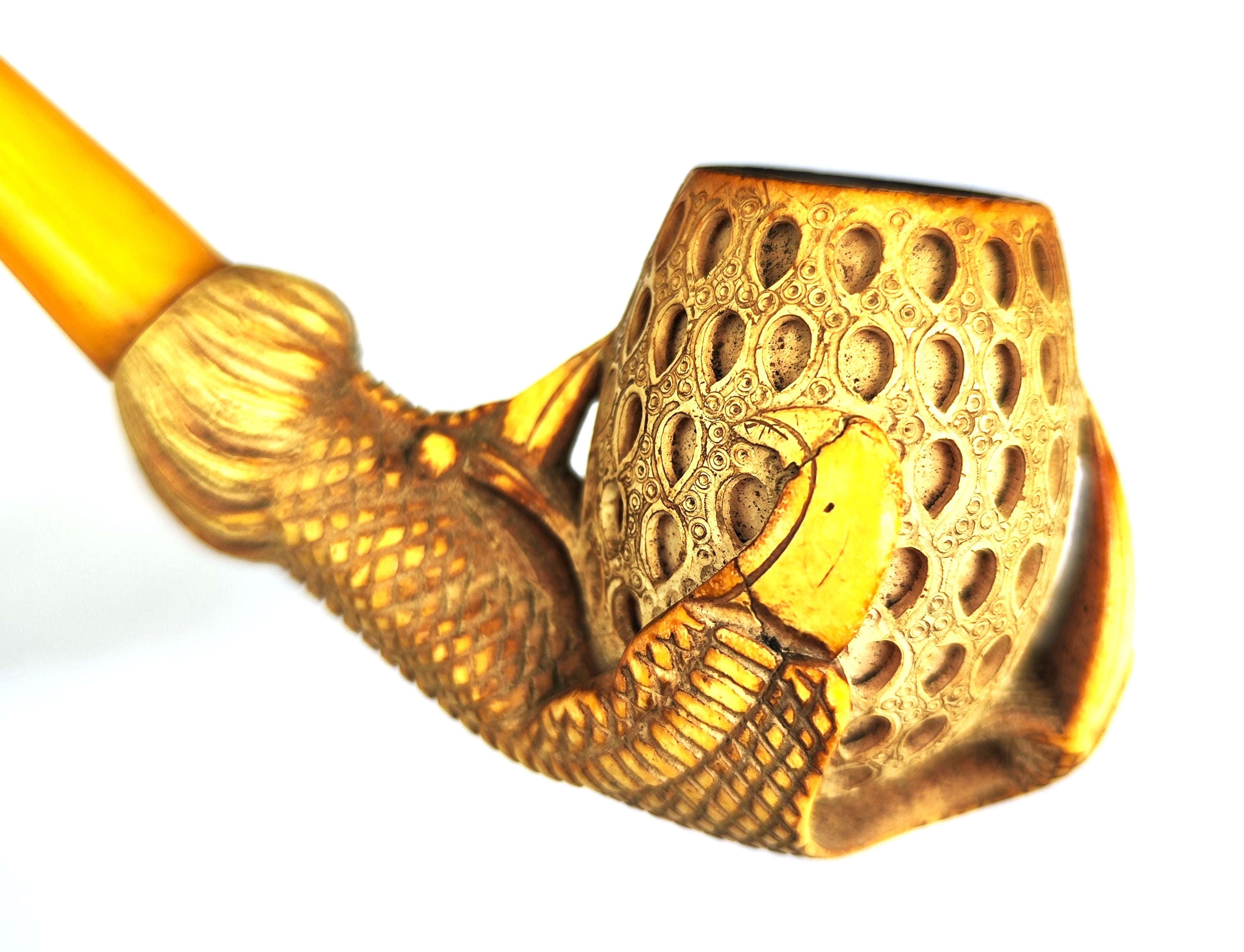 Large Hand-Carved Block Meerschaum – Dragon Claw & Lattice Egg Estate Pipe