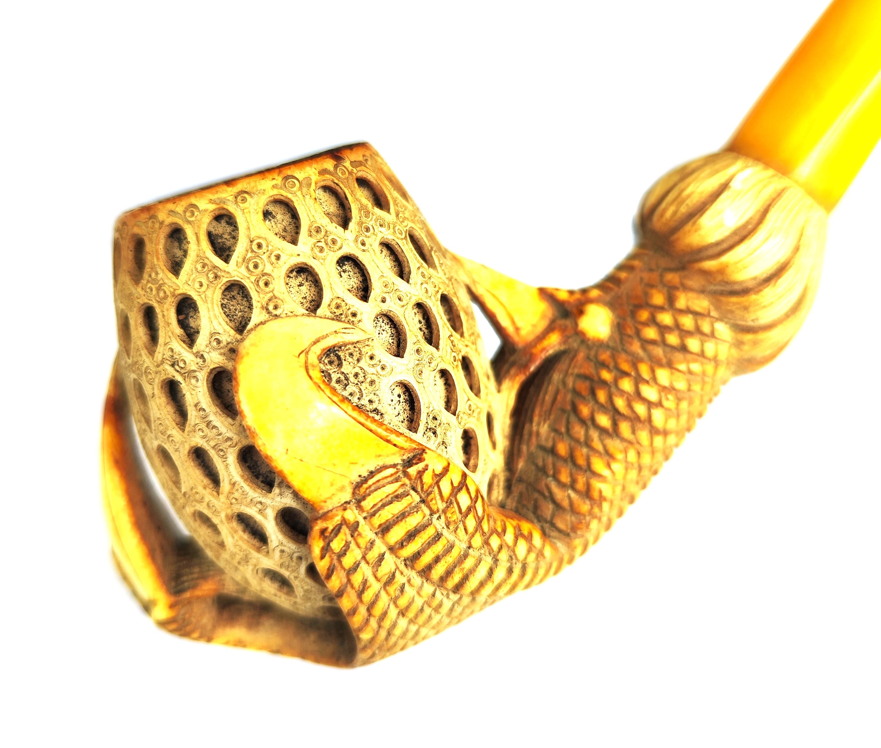 Large Hand-Carved Block Meerschaum – Dragon Claw & Lattice Egg Estate Pipe