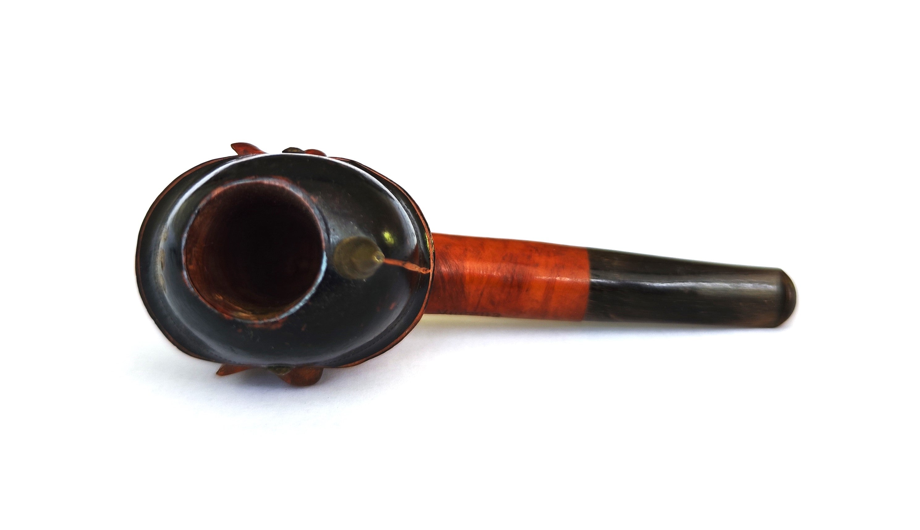 WWI French Anti-German Satirical Figural Pipe – Kaiser Wilhelm II Caricature as a Pig with Pickelhaube, Unsmoked Horn Stem