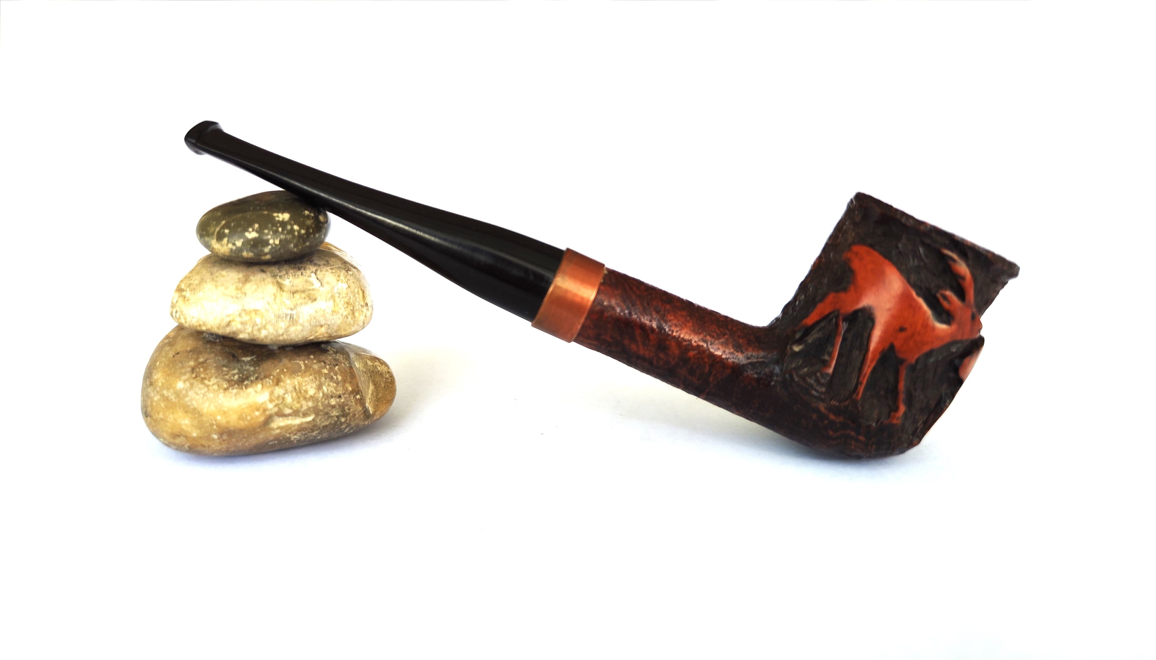 Jeantet Carved Deers Sandblast Billiard Estate Pipe