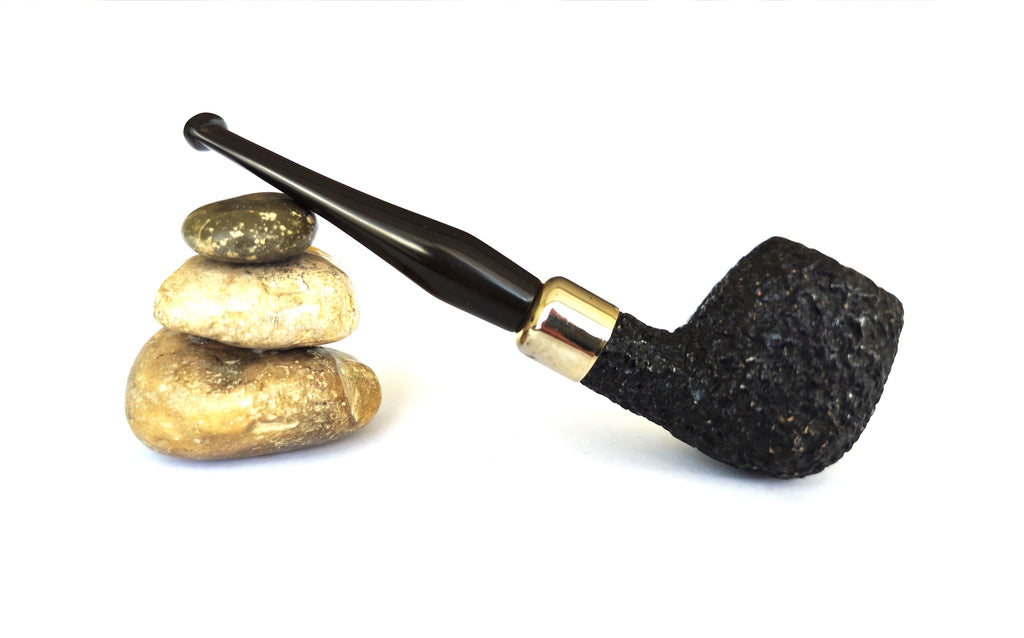 Vintage African Black Meerschaum Pipe – Rustic Apple with Army Mount