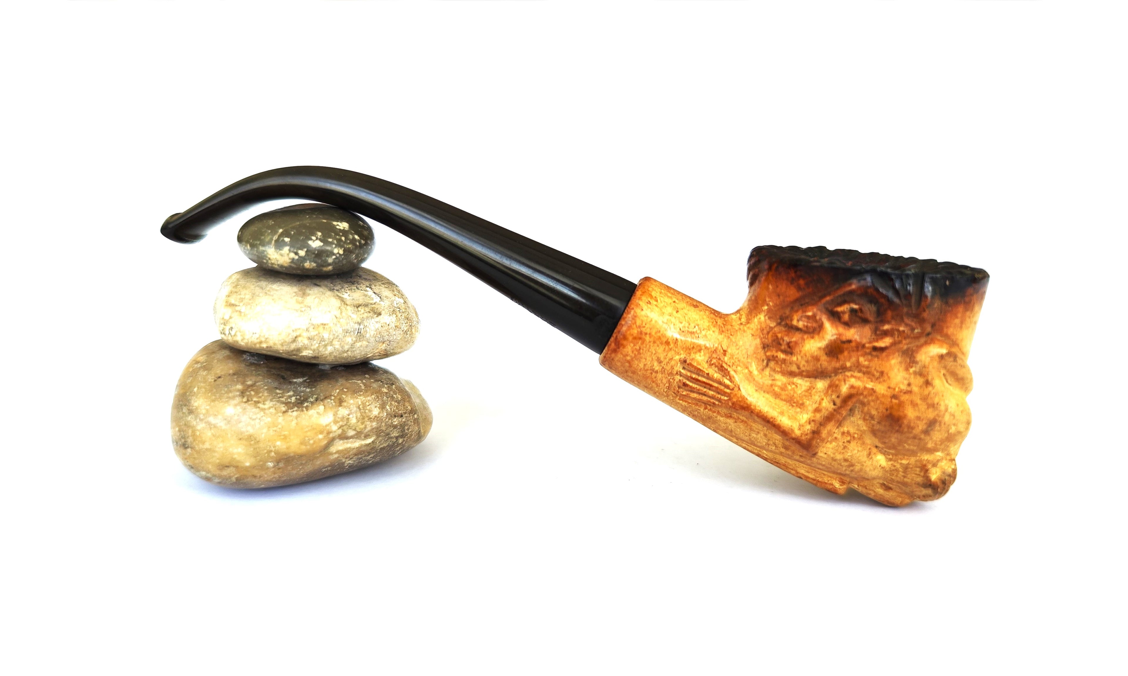 Vintage Tanganyika African Block Meerschaum Pipe – Hand-Carved Tribal Motifs