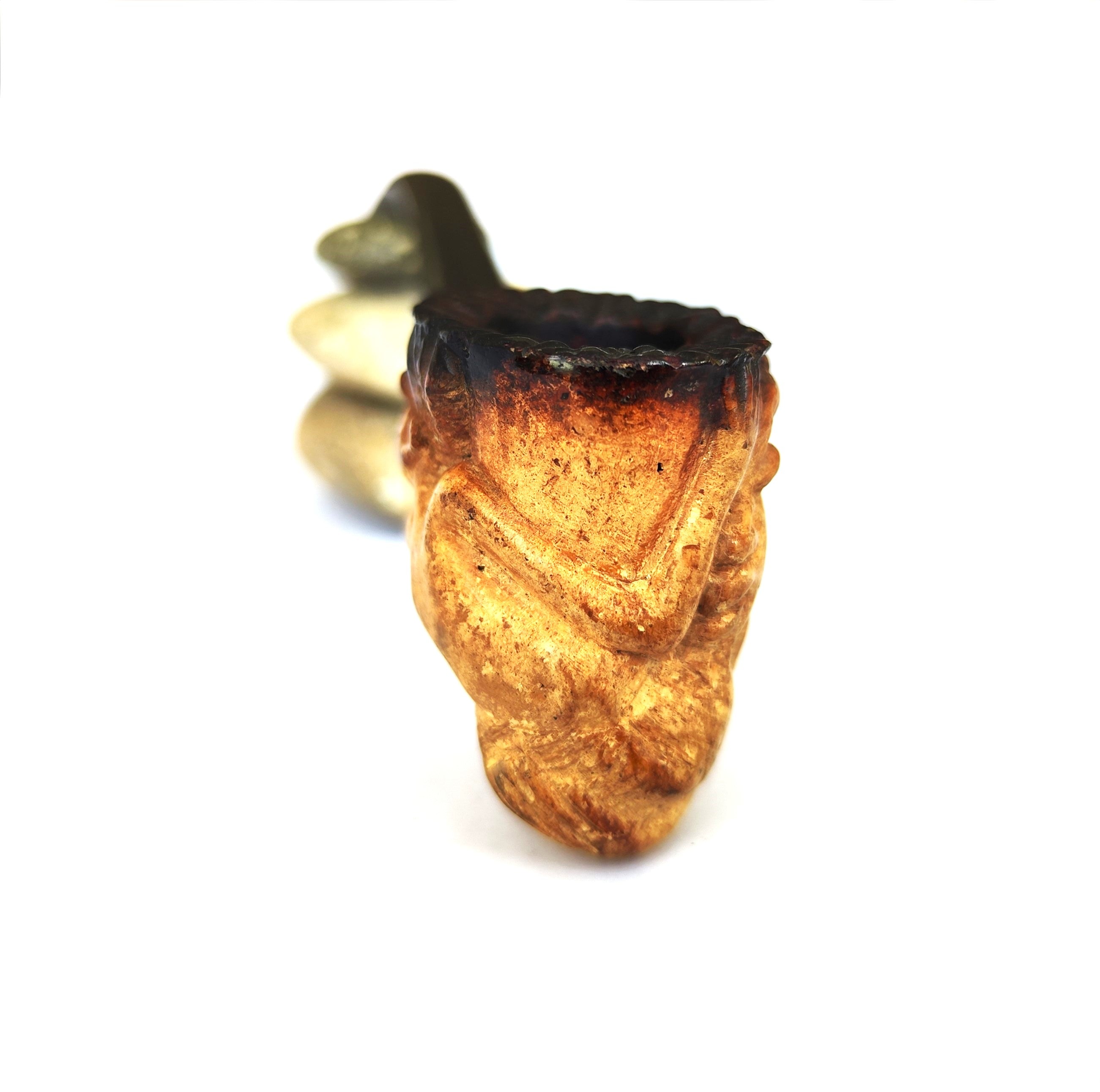 Vintage Tanganyika African Block Meerschaum Pipe – Hand-Carved Tribal Motifs